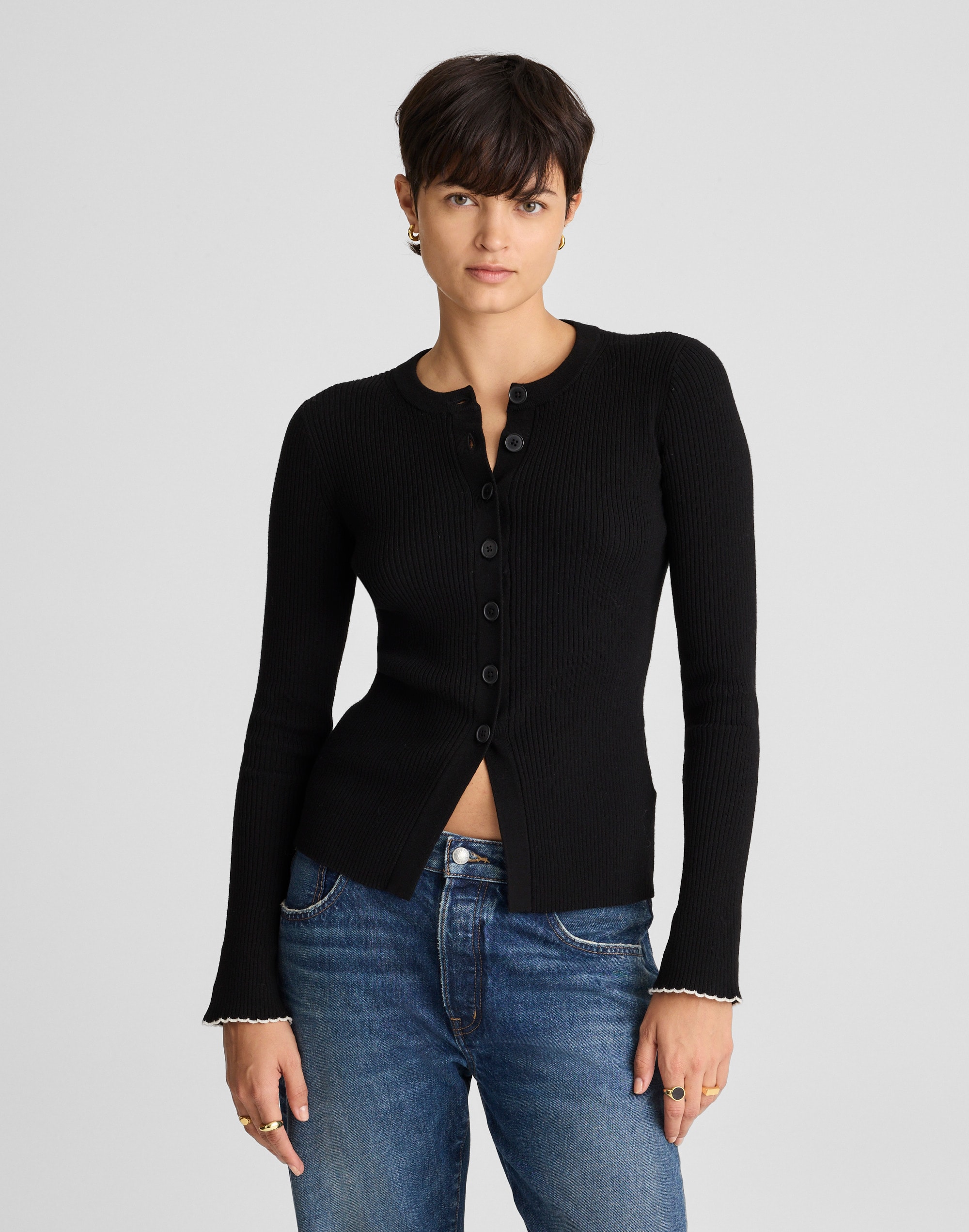 Madewell Whipstitched Longline Cardigan In Black