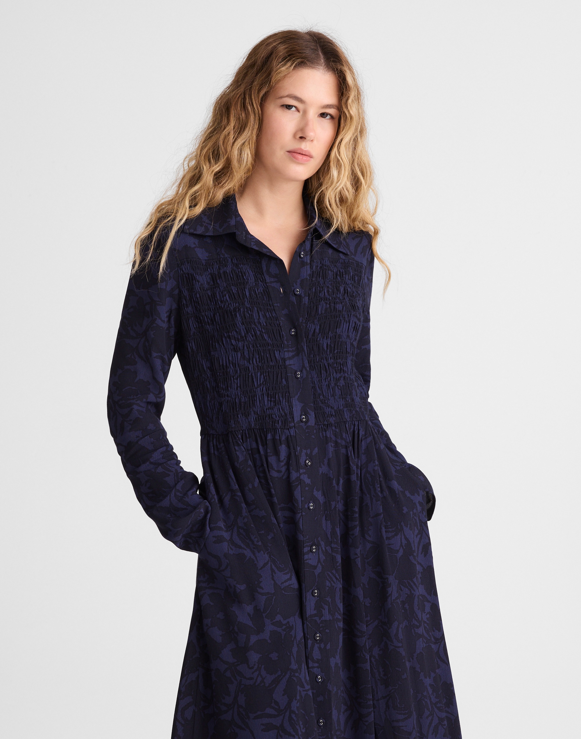 Smocked Midi Shirtdress