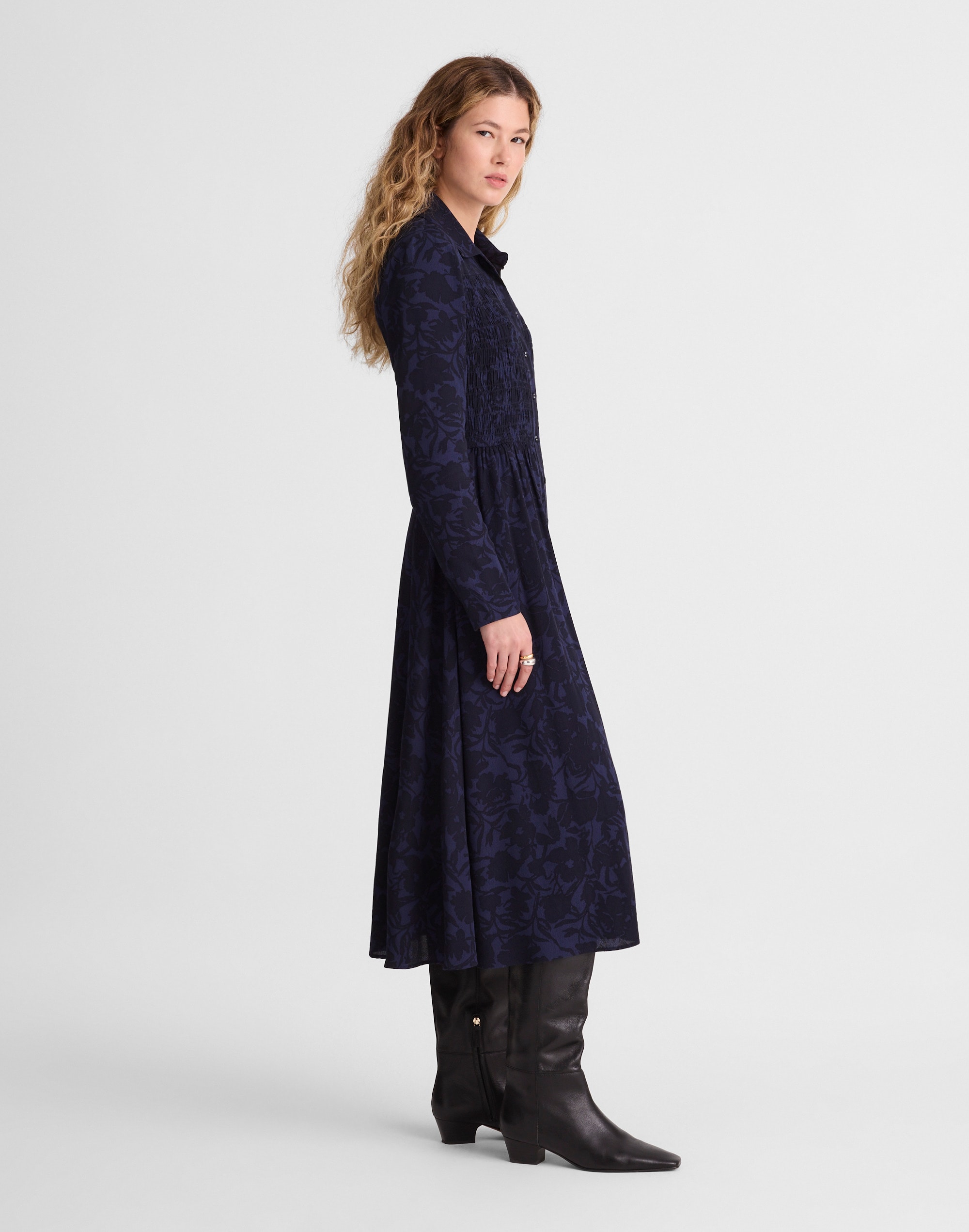 Smocked Midi Shirtdress