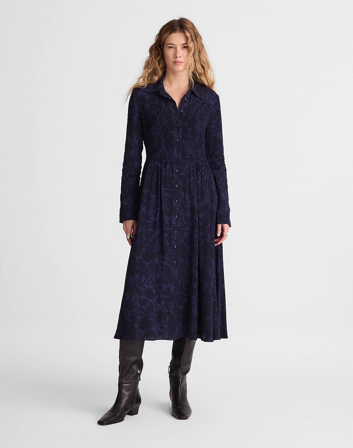 Smocked Midi Shirtdress
