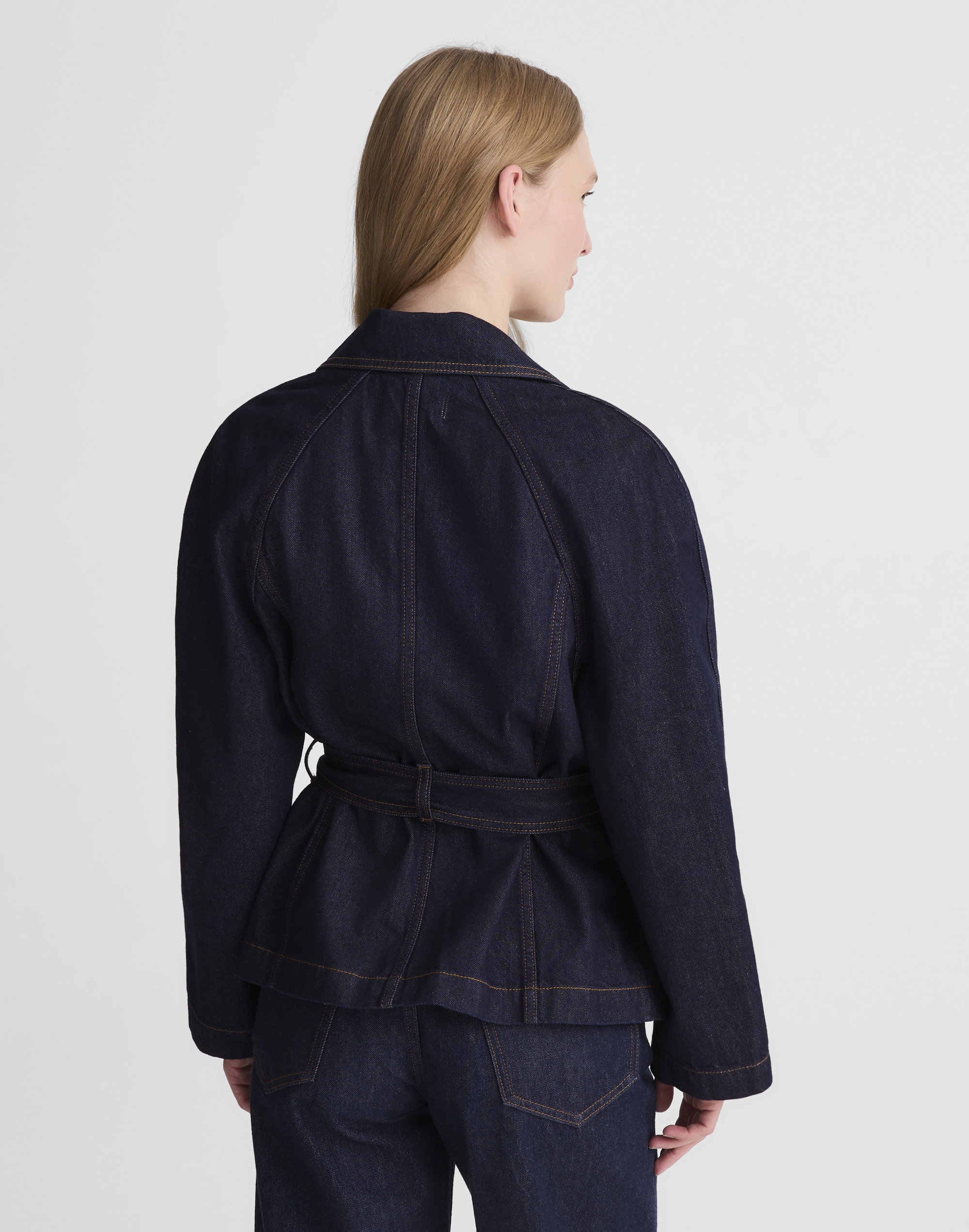 Denim Double-Breasted Crop Trench Coat