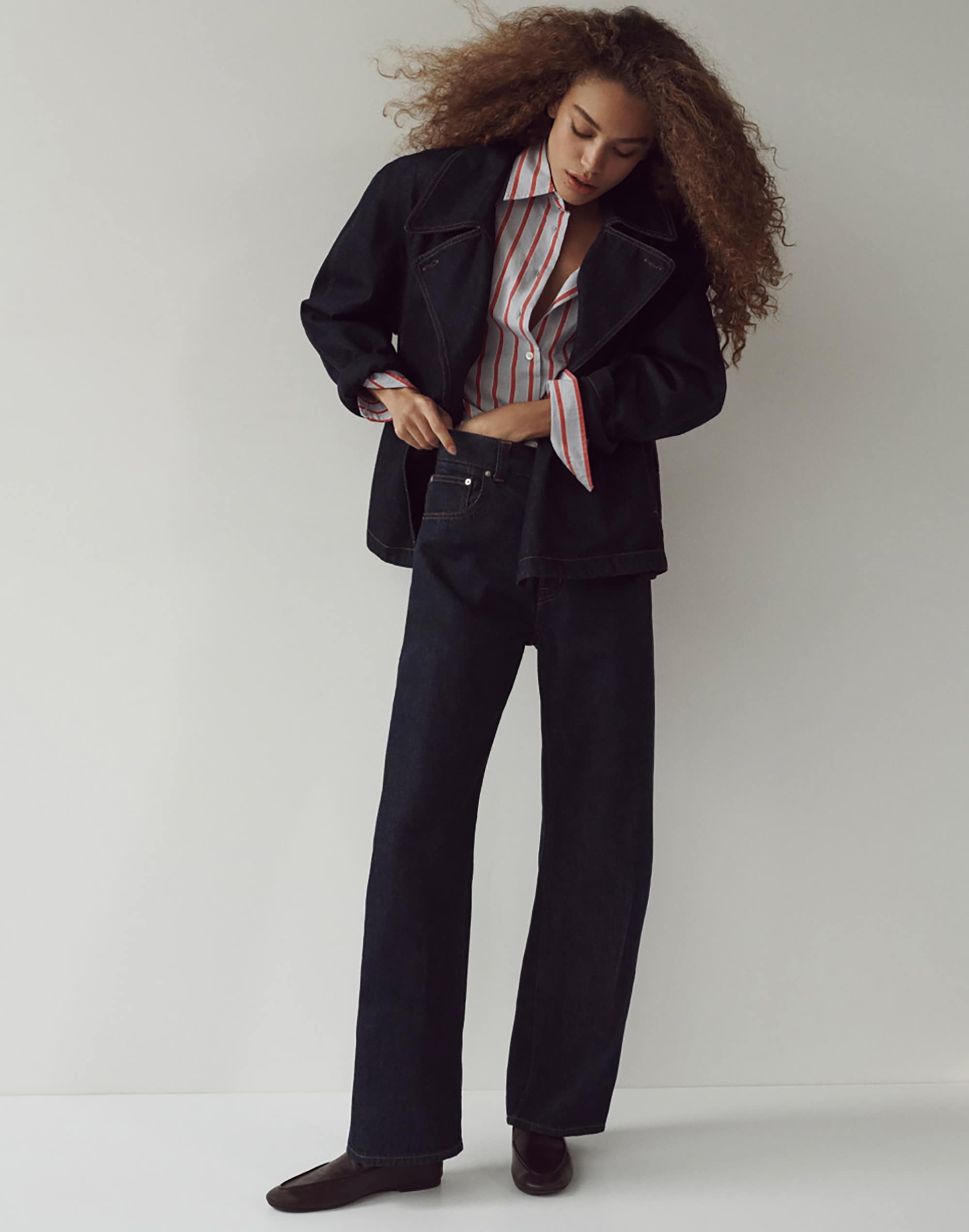 Denim Double-Breasted Crop Trench Coat