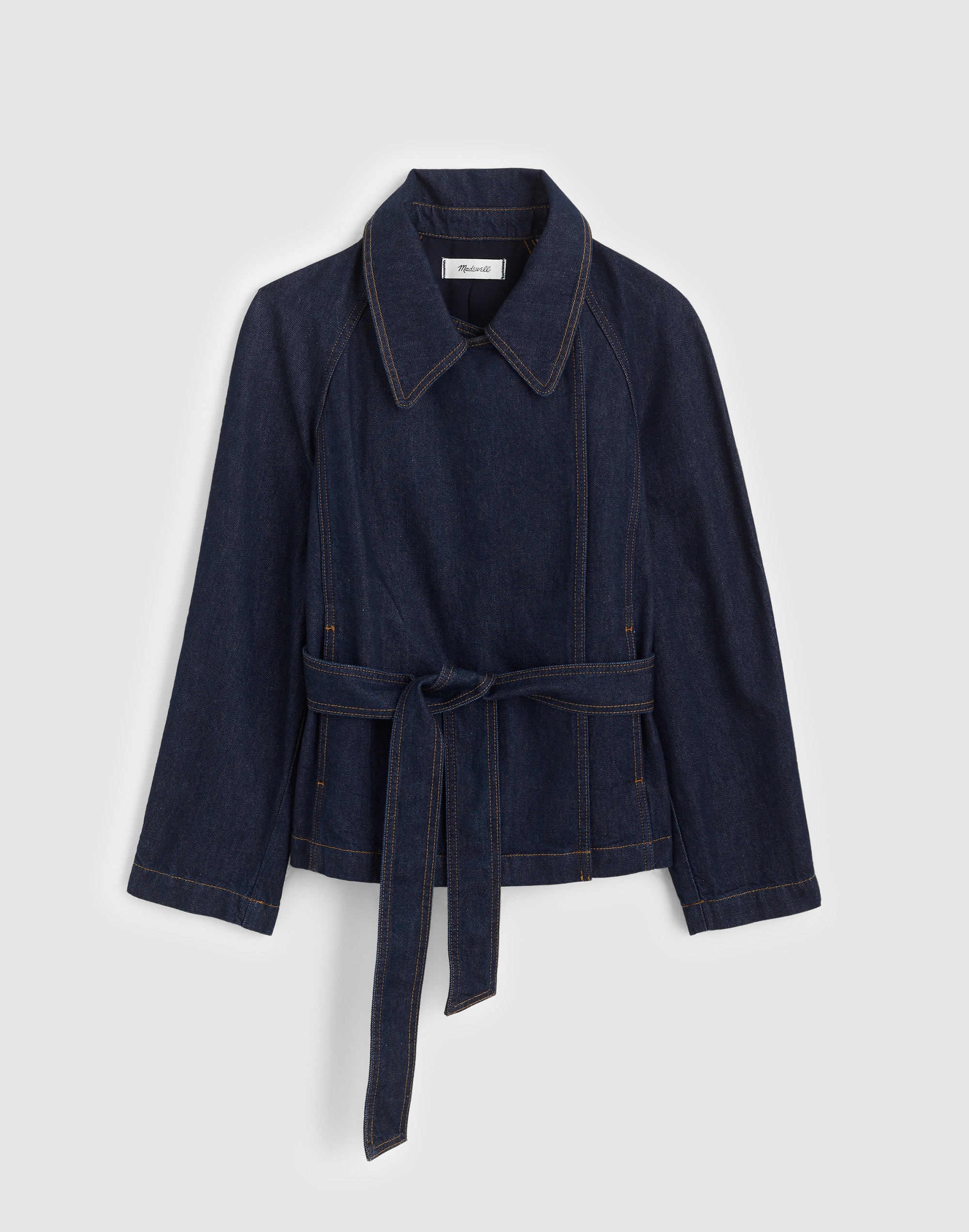 Denim Double-Breasted Crop Trench Coat