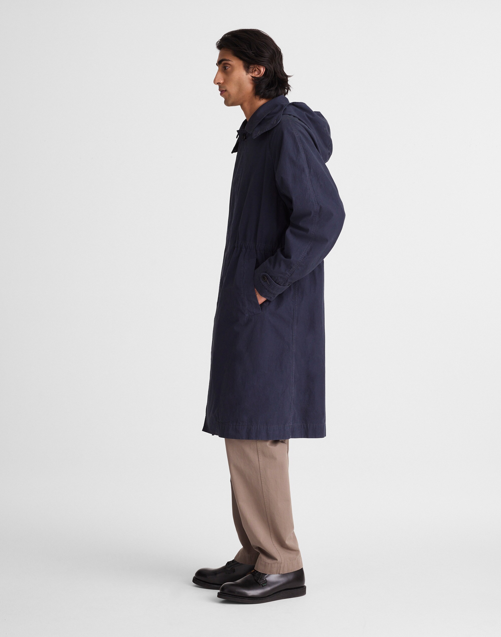 Hooded Officer Coat in Cotton Poplin
