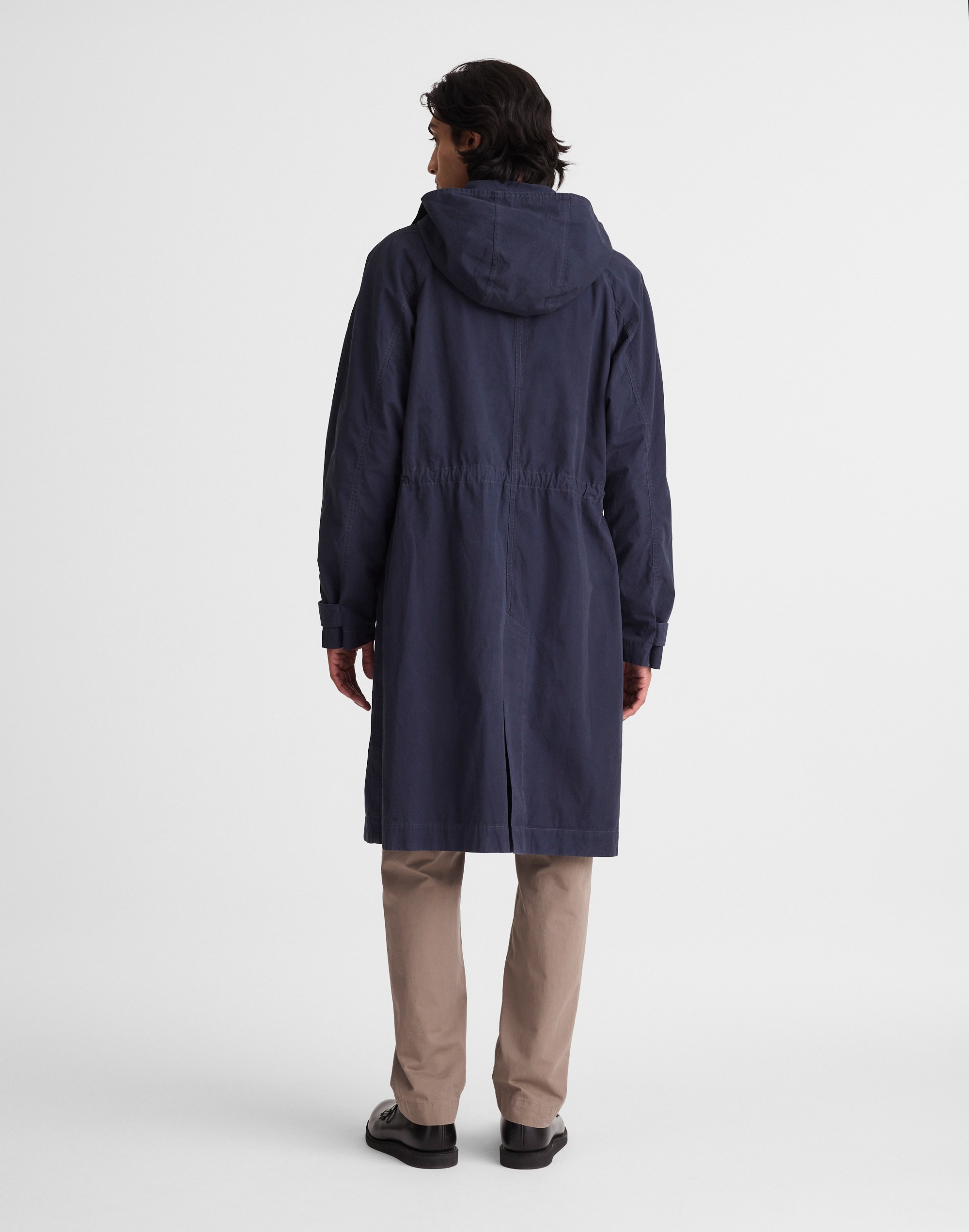 Hooded Officer Coat in Cotton Poplin