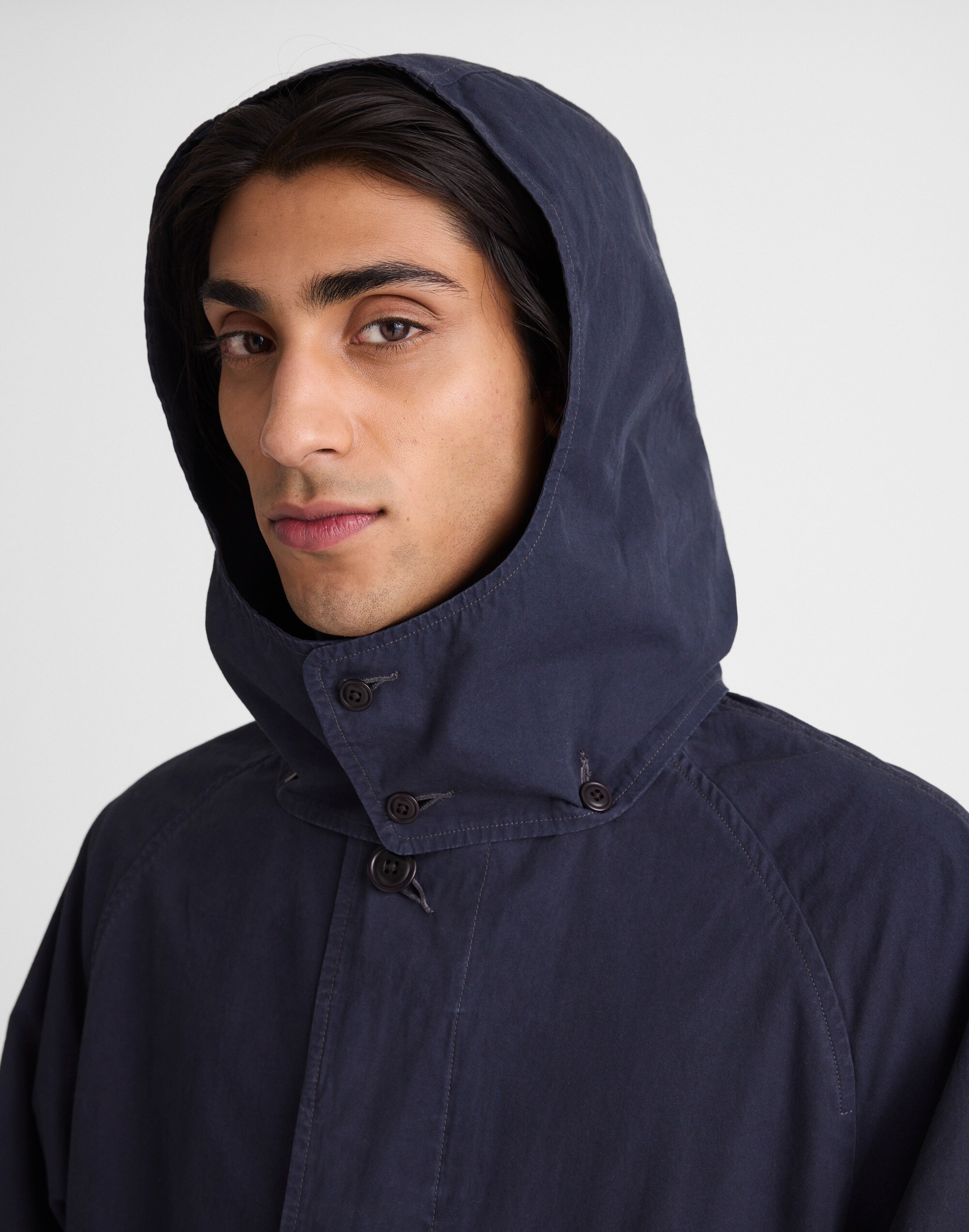 Hooded Officer Coat in Cotton Poplin