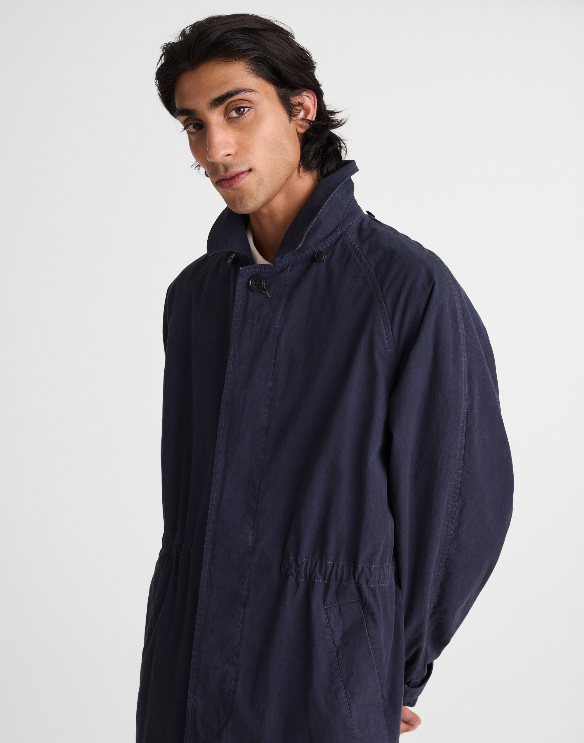 Hooded Officer Coat in Cotton Poplin