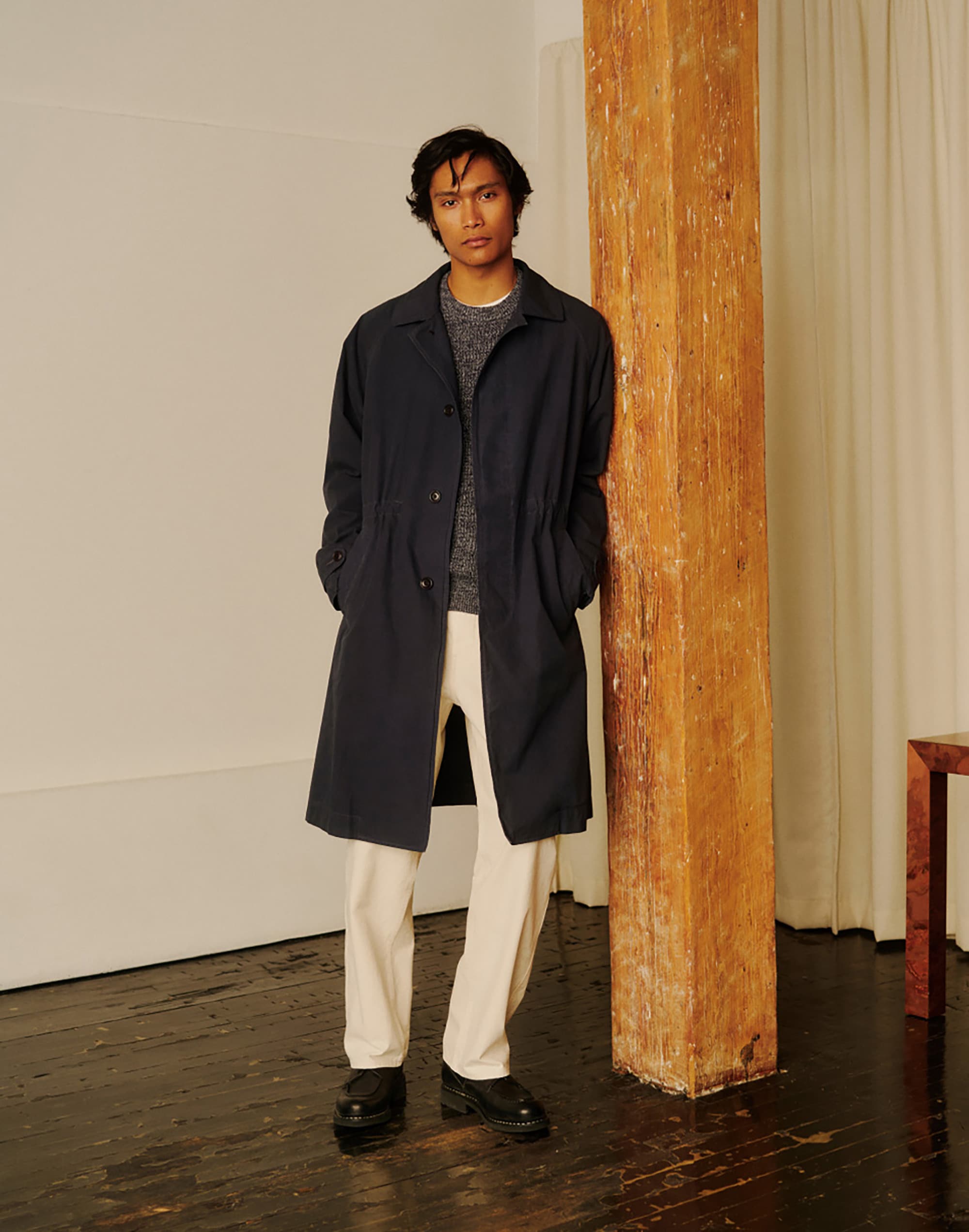 Hooded Officer Coat in Cotton Poplin