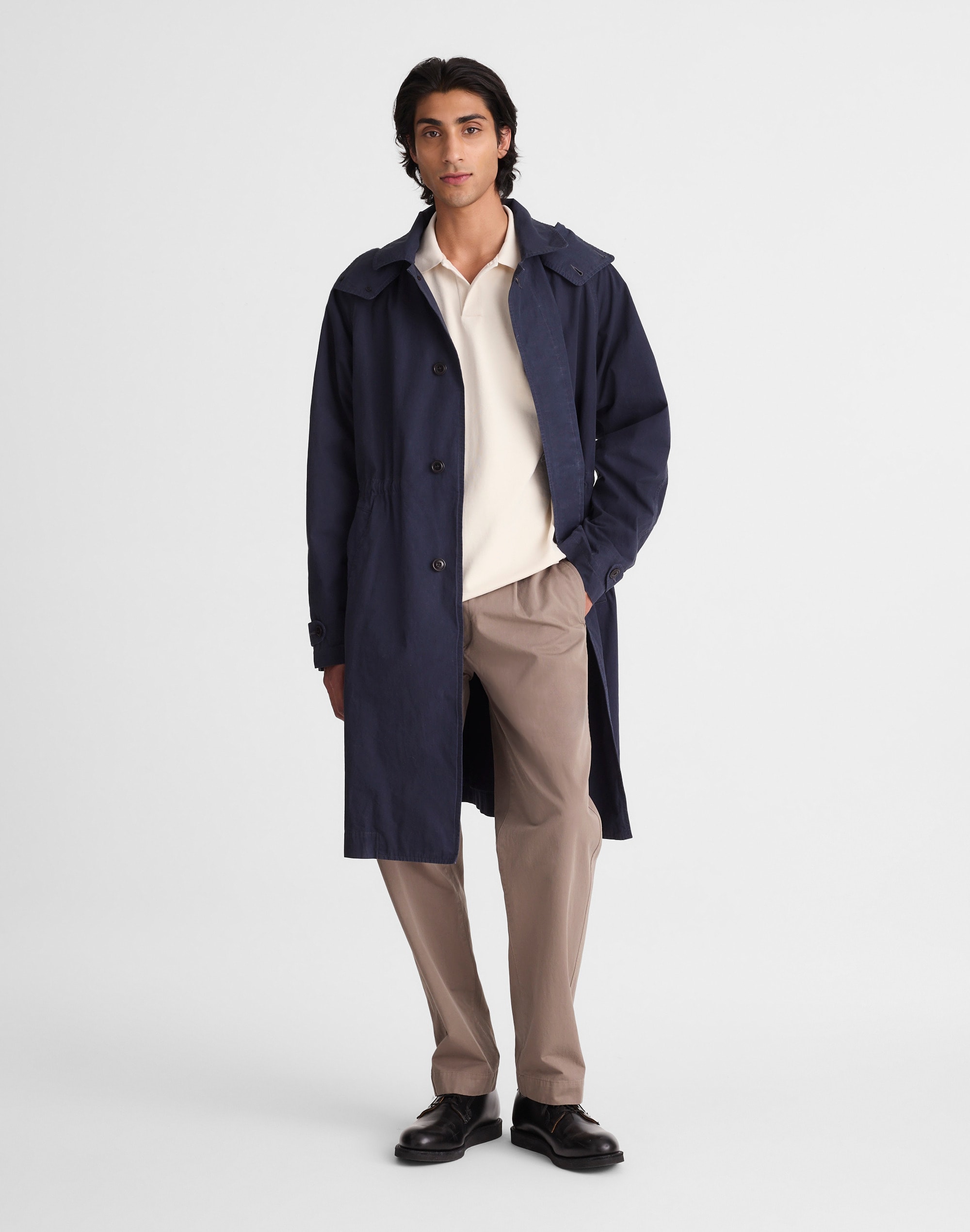 Madewell Hooded Officer Coat In Blue