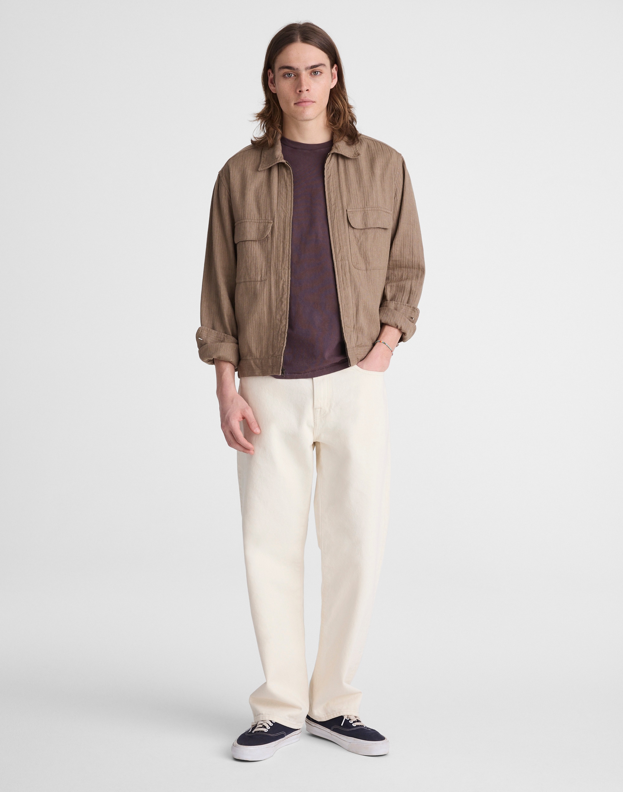 Zip-Front Jacket in Herringbone Cotton-Linen Blend