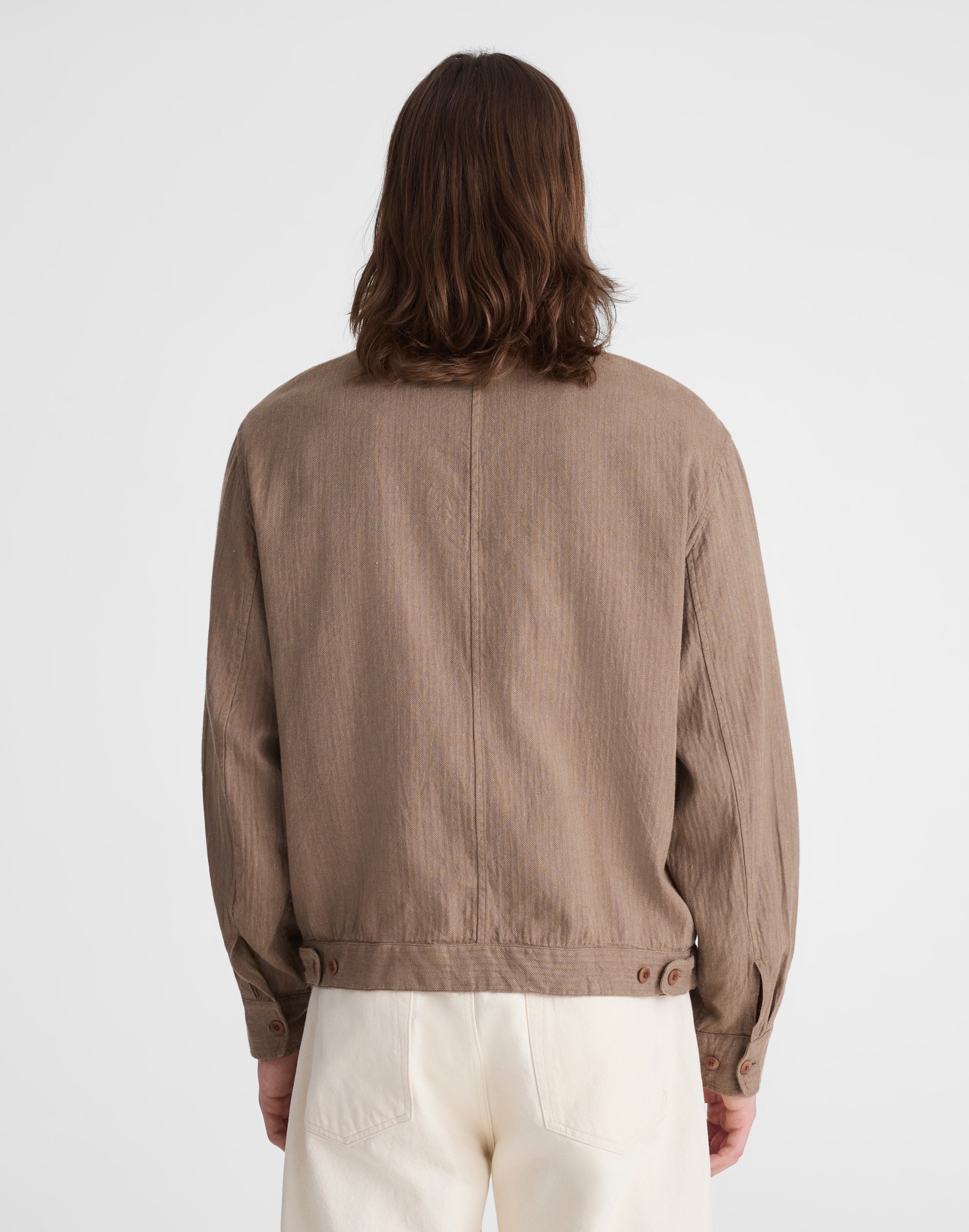 Zip-Front Jacket in Herringbone Cotton-Linen Blend