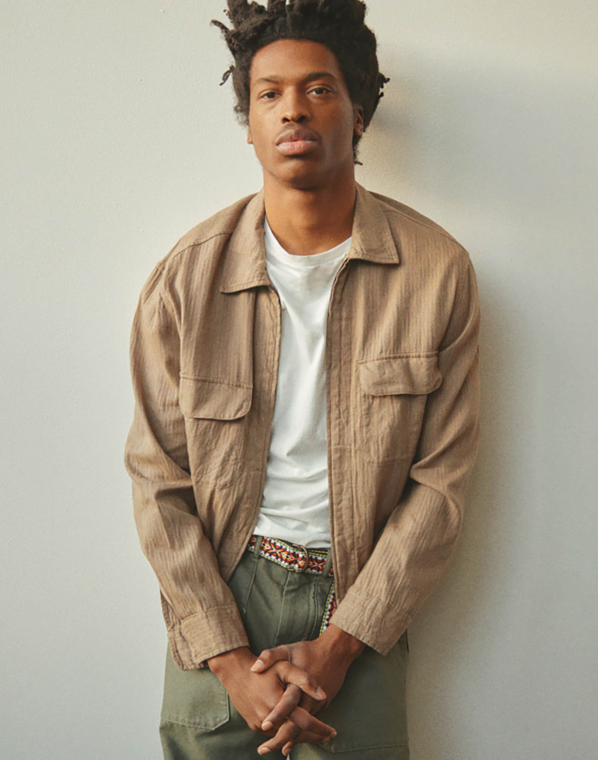 Zip-Front Jacket in Herringbone Cotton-Linen Blend