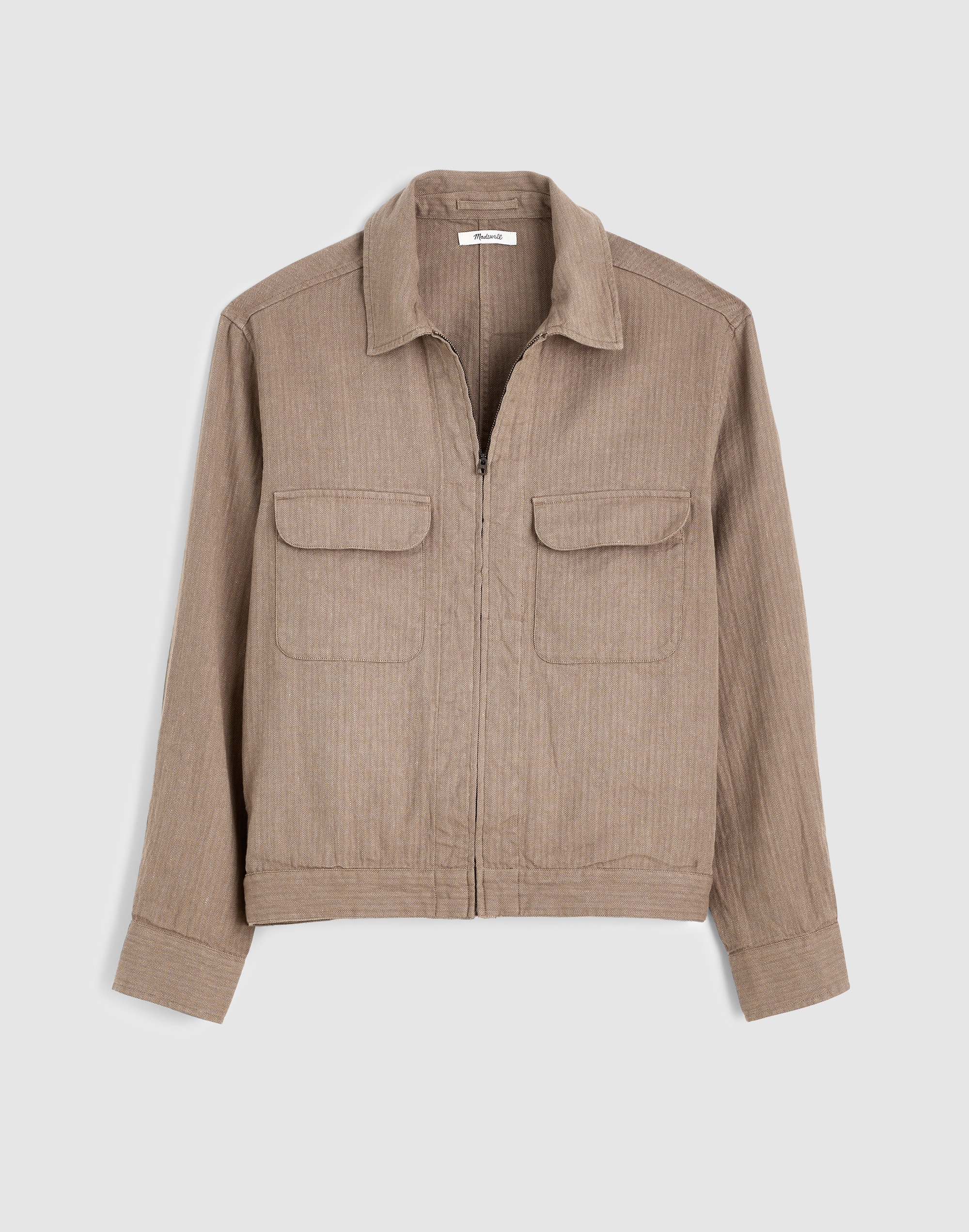 Zip-Front Jacket in Herringbone Cotton-Linen Blend