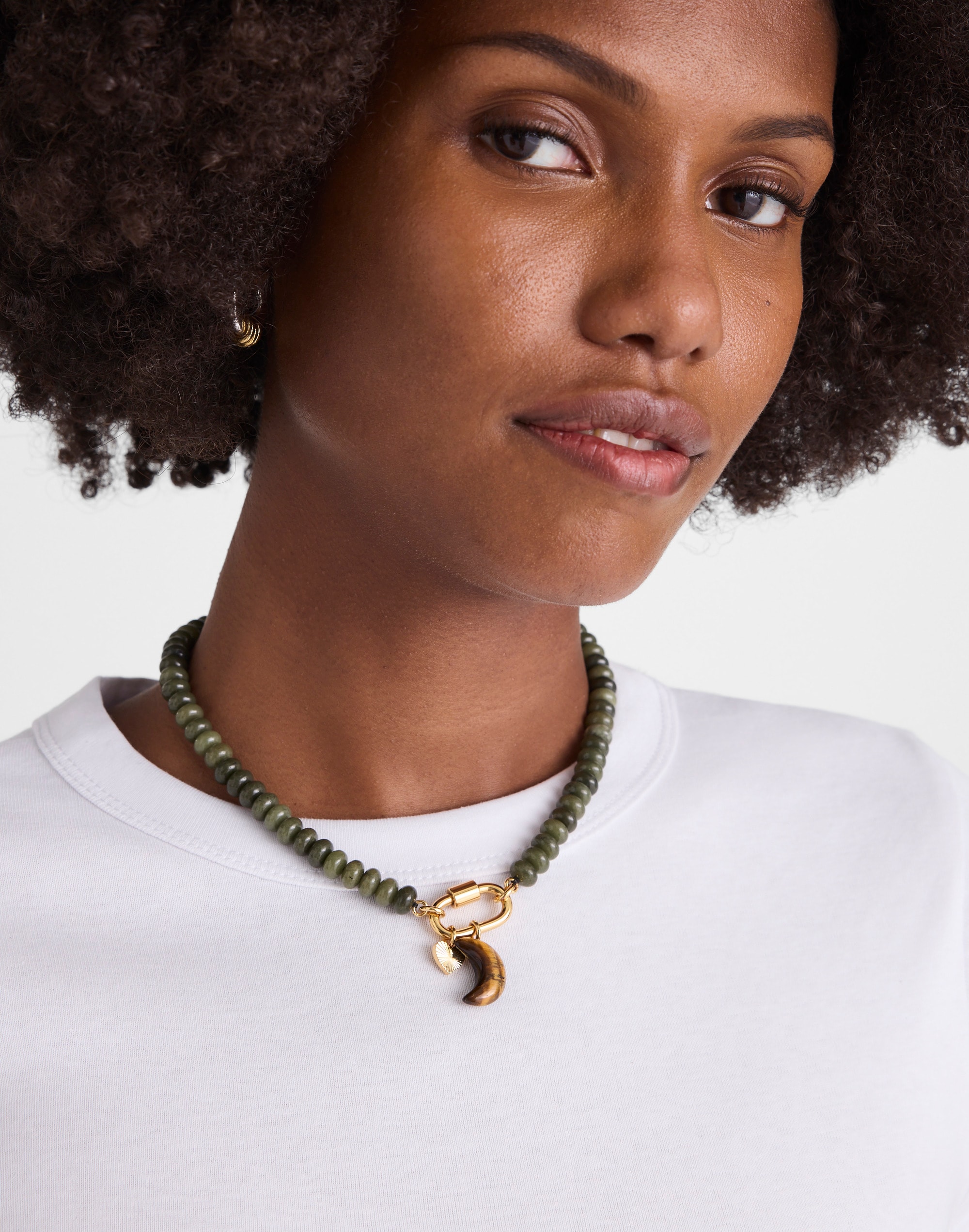 Semiprecious Beaded Carabiner Charm Necklace