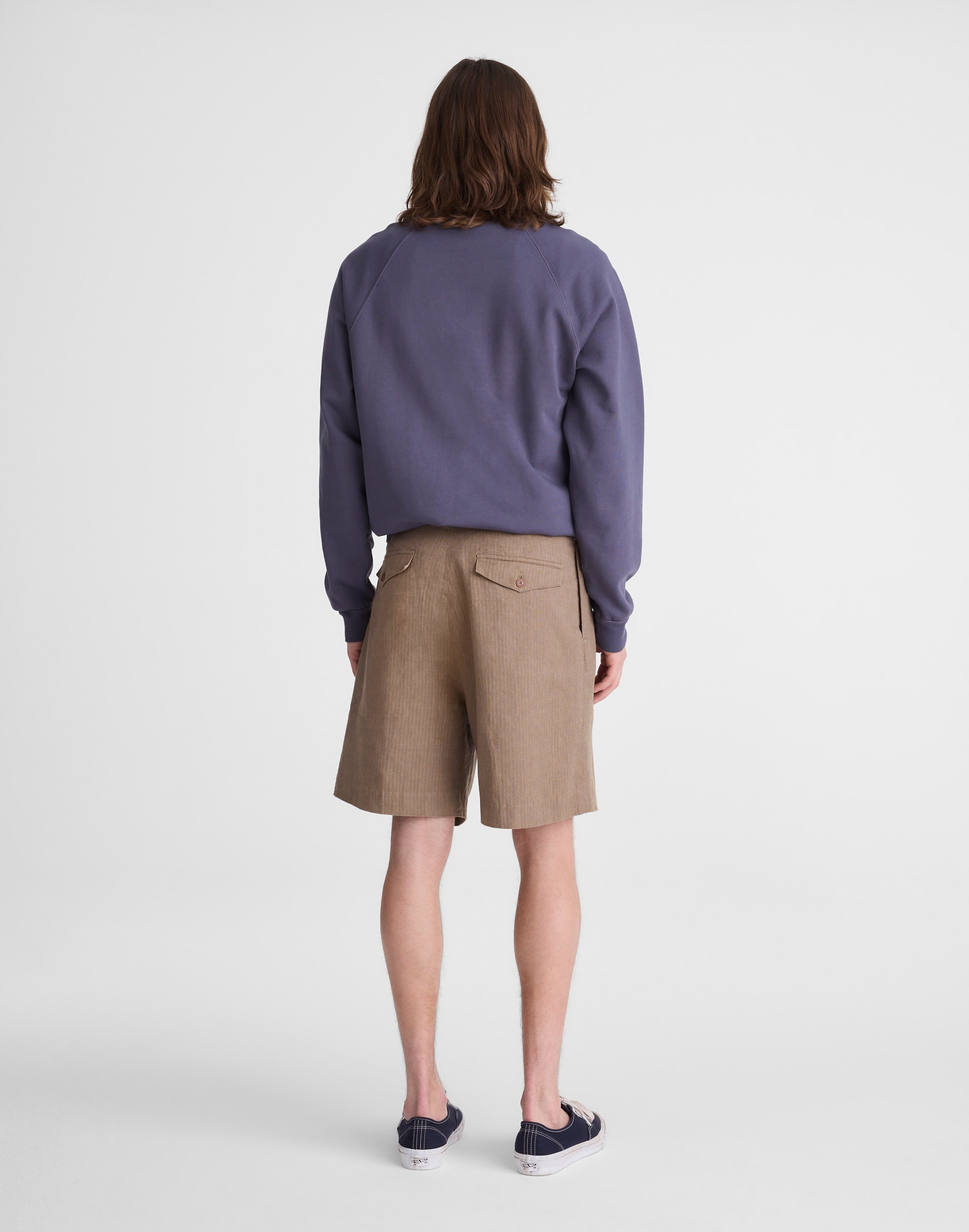 Double-Pleated Shorts in Herringbone Linen-Cotton Blend