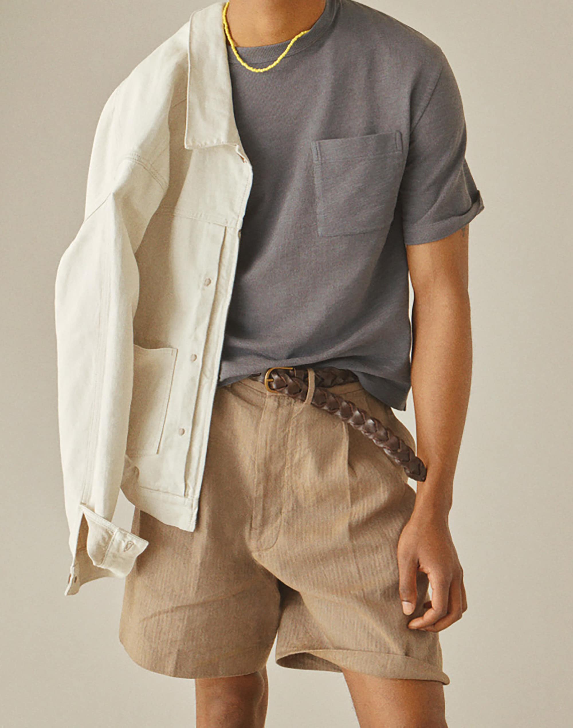 Double-Pleated Shorts in Herringbone Linen-Cotton Blend