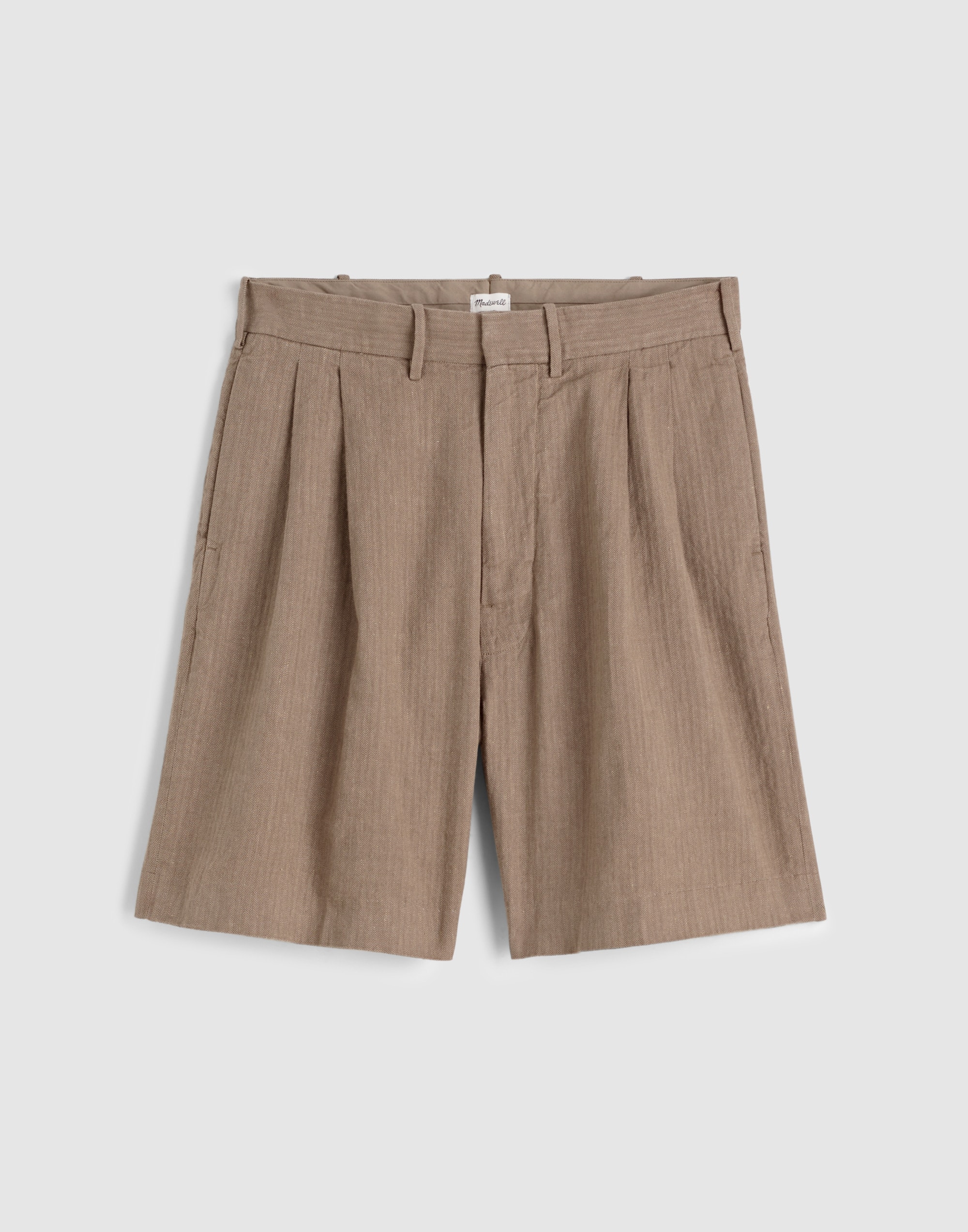 Double-Pleated Shorts in Herringbone Linen-Cotton Blend