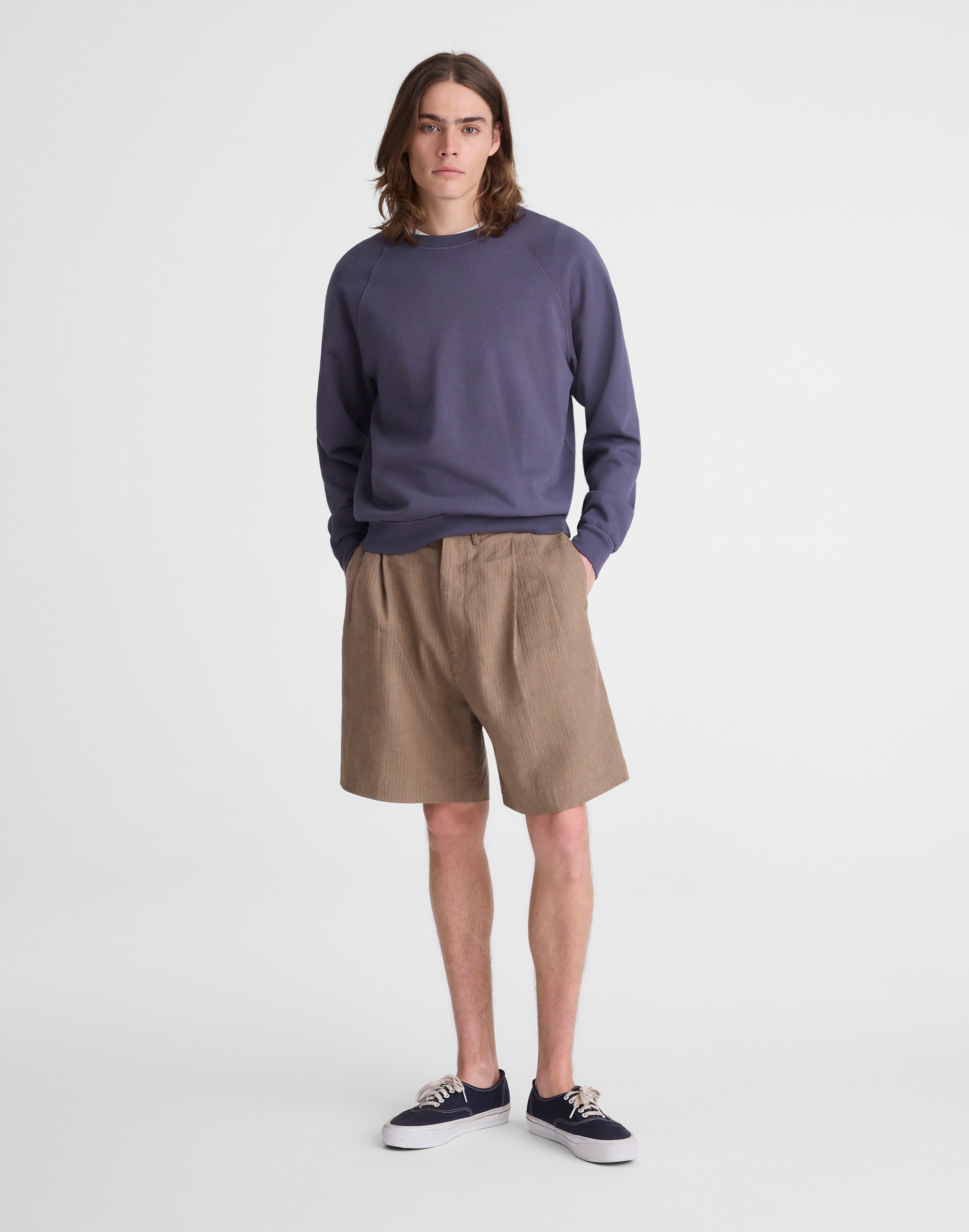 Double-Pleated Shorts in Herringbone Linen-Cotton Blend