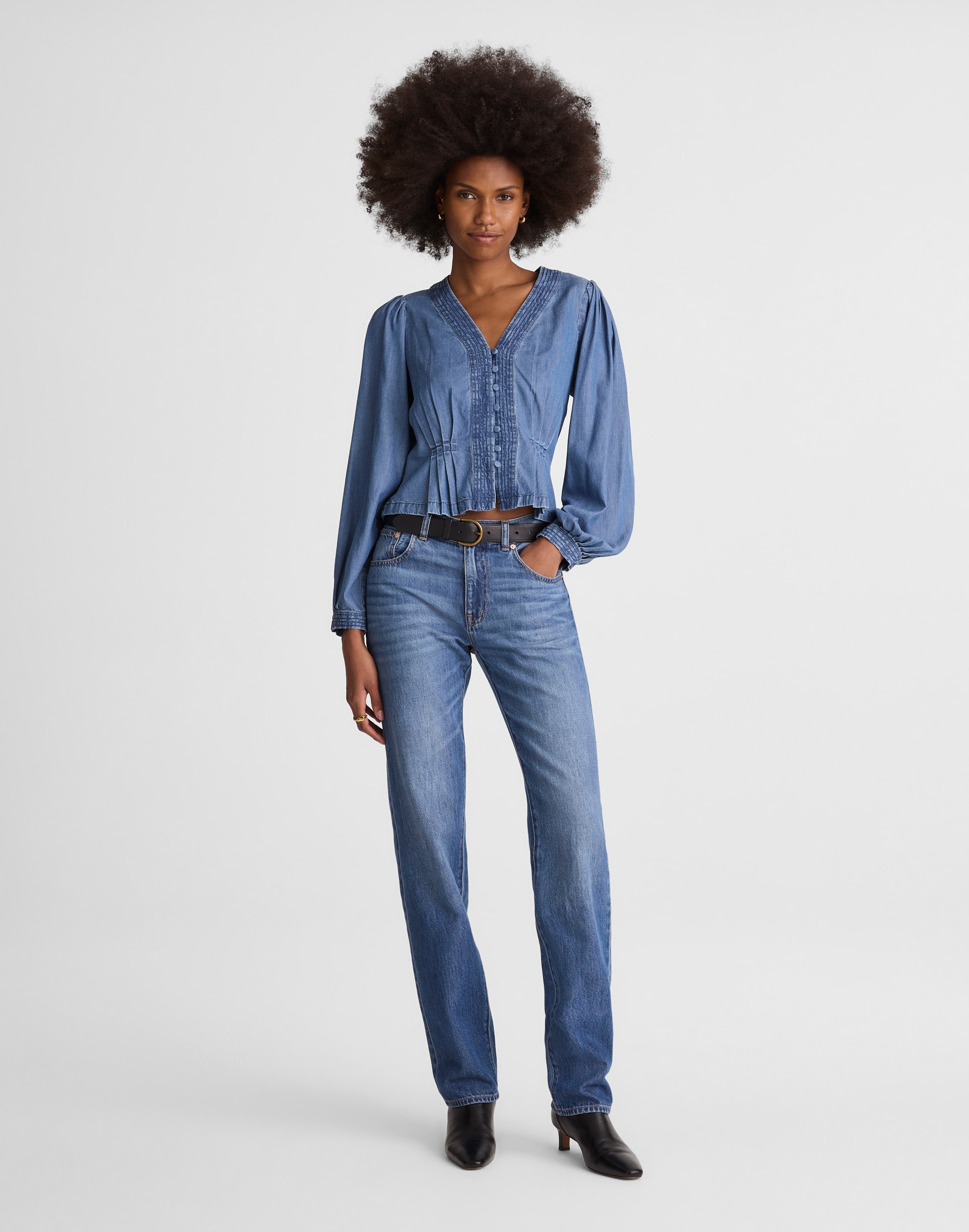 Madewell Denim Button-front Top In Blue