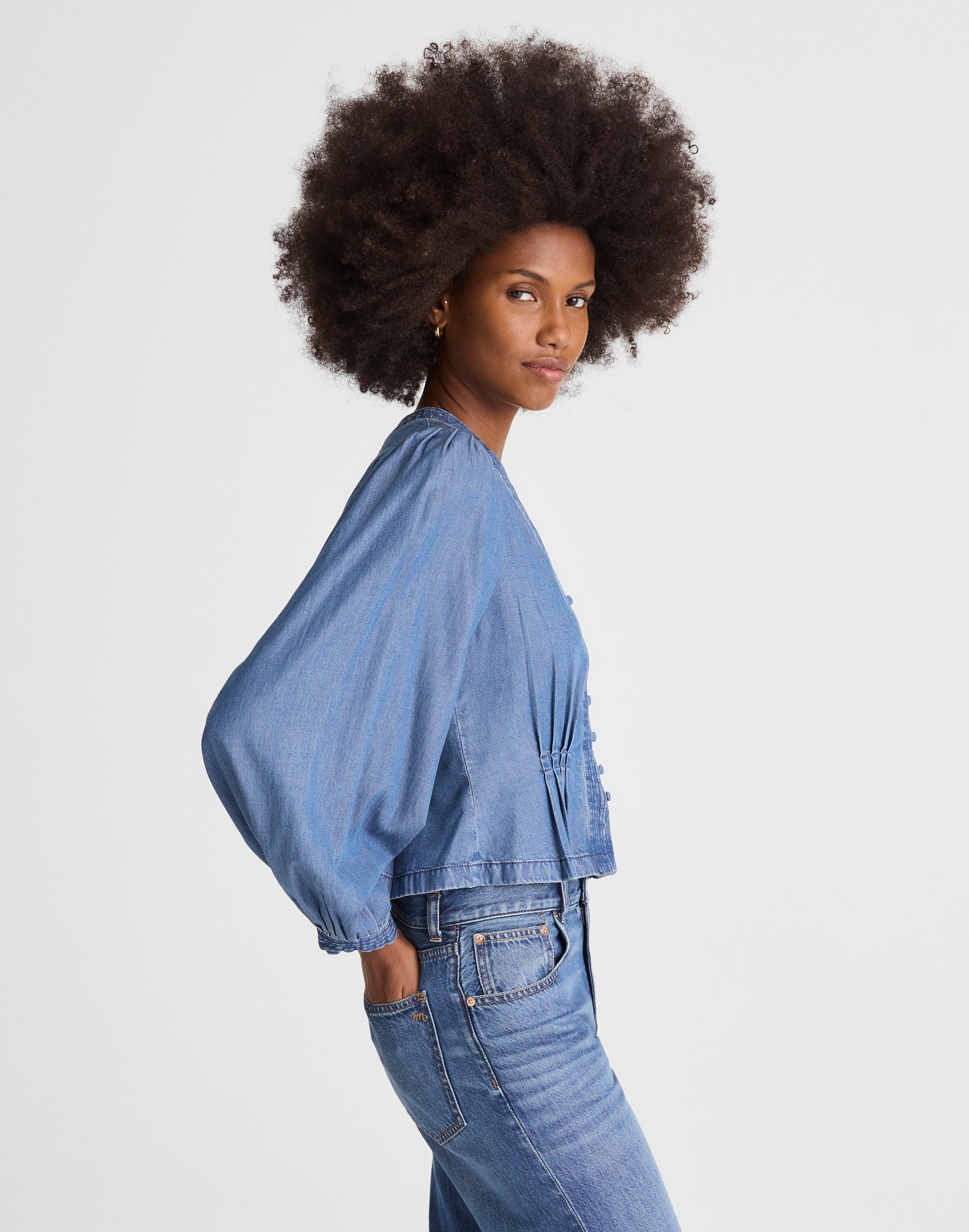 Denim Button-Front Top