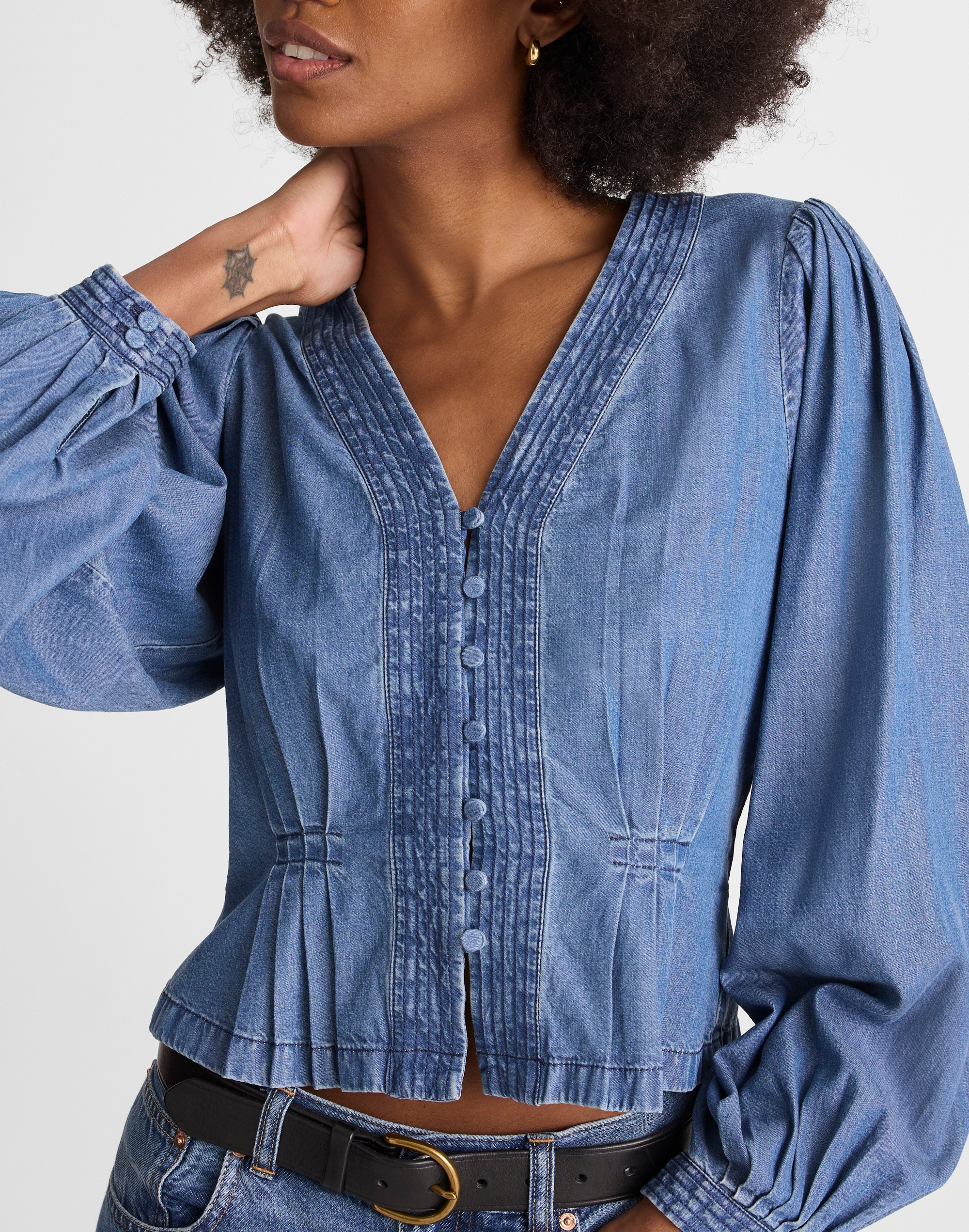 Denim Button-Front Top