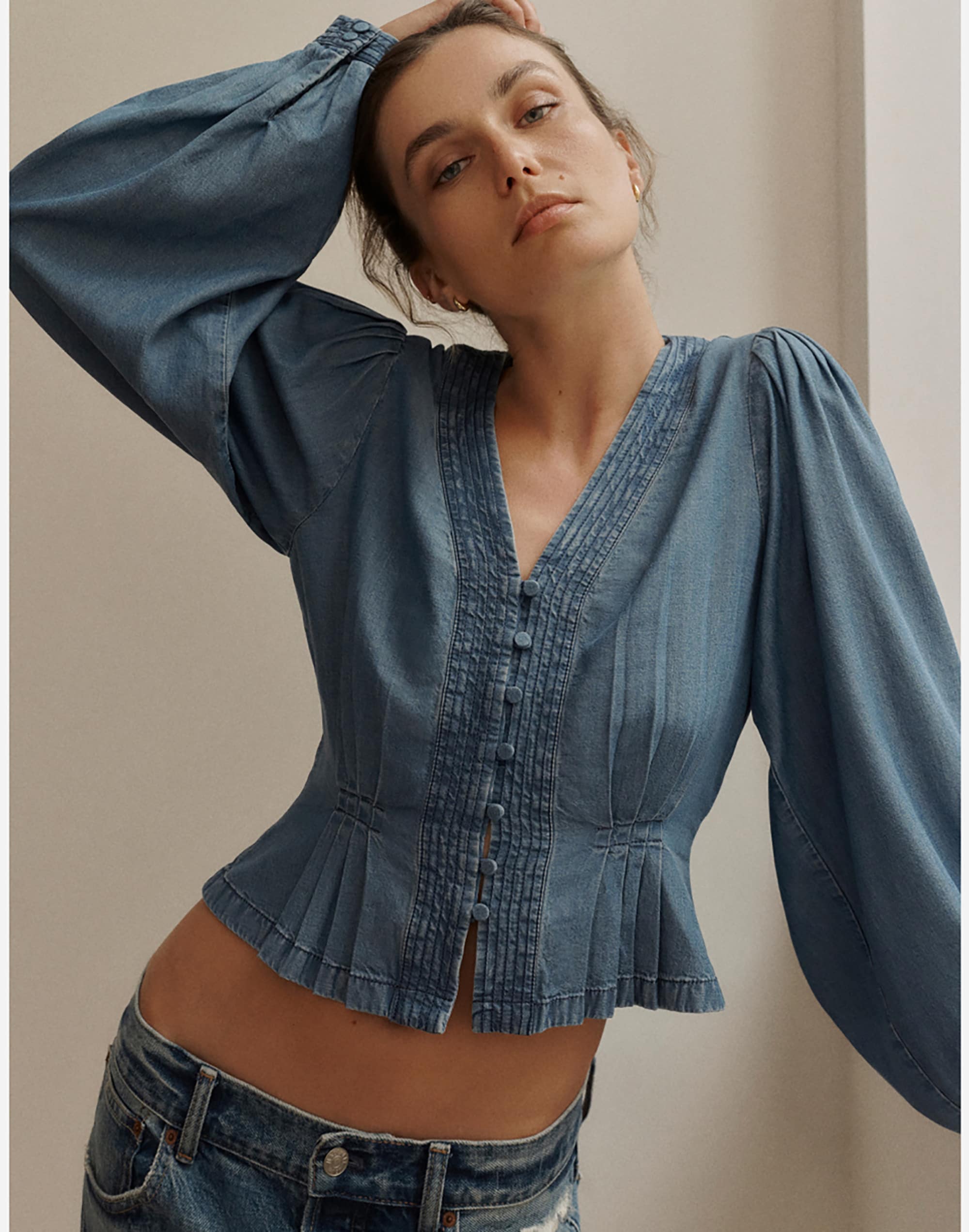 Denim Button-Front Top