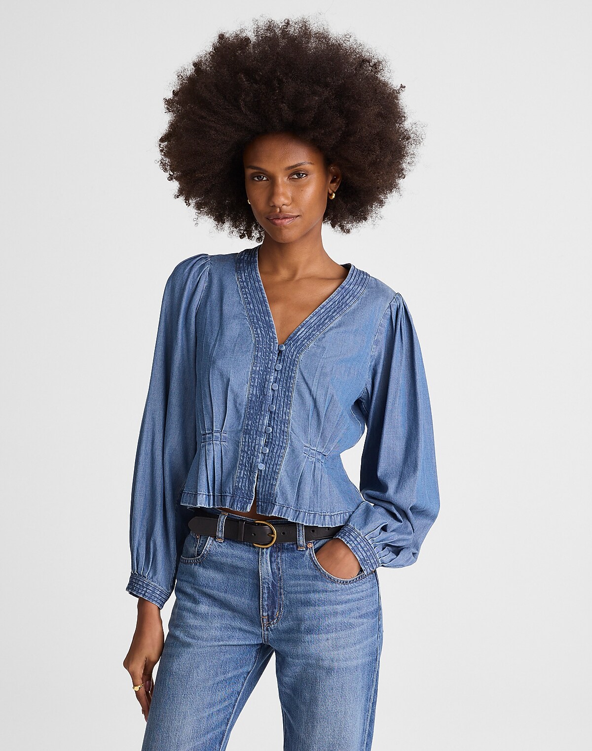Denim Button-Front Top