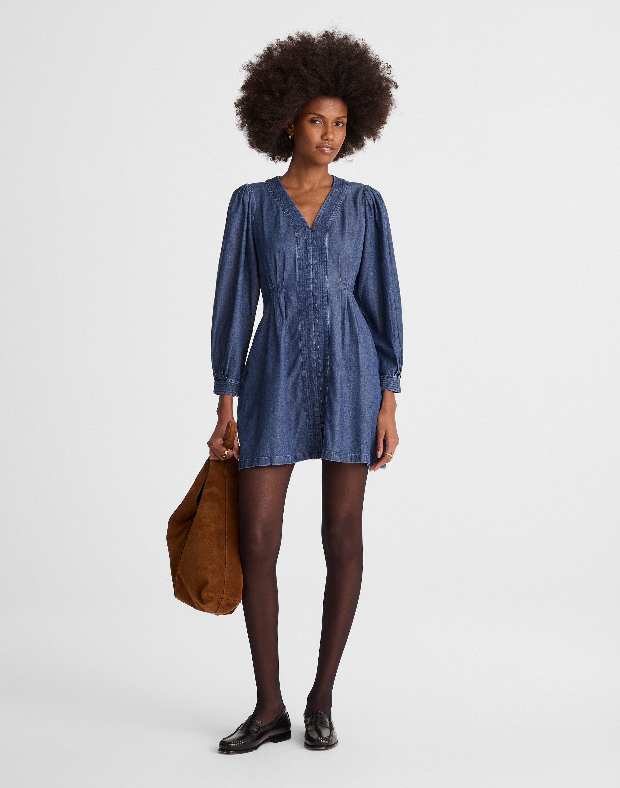 Denim Button-Front Mini Dress