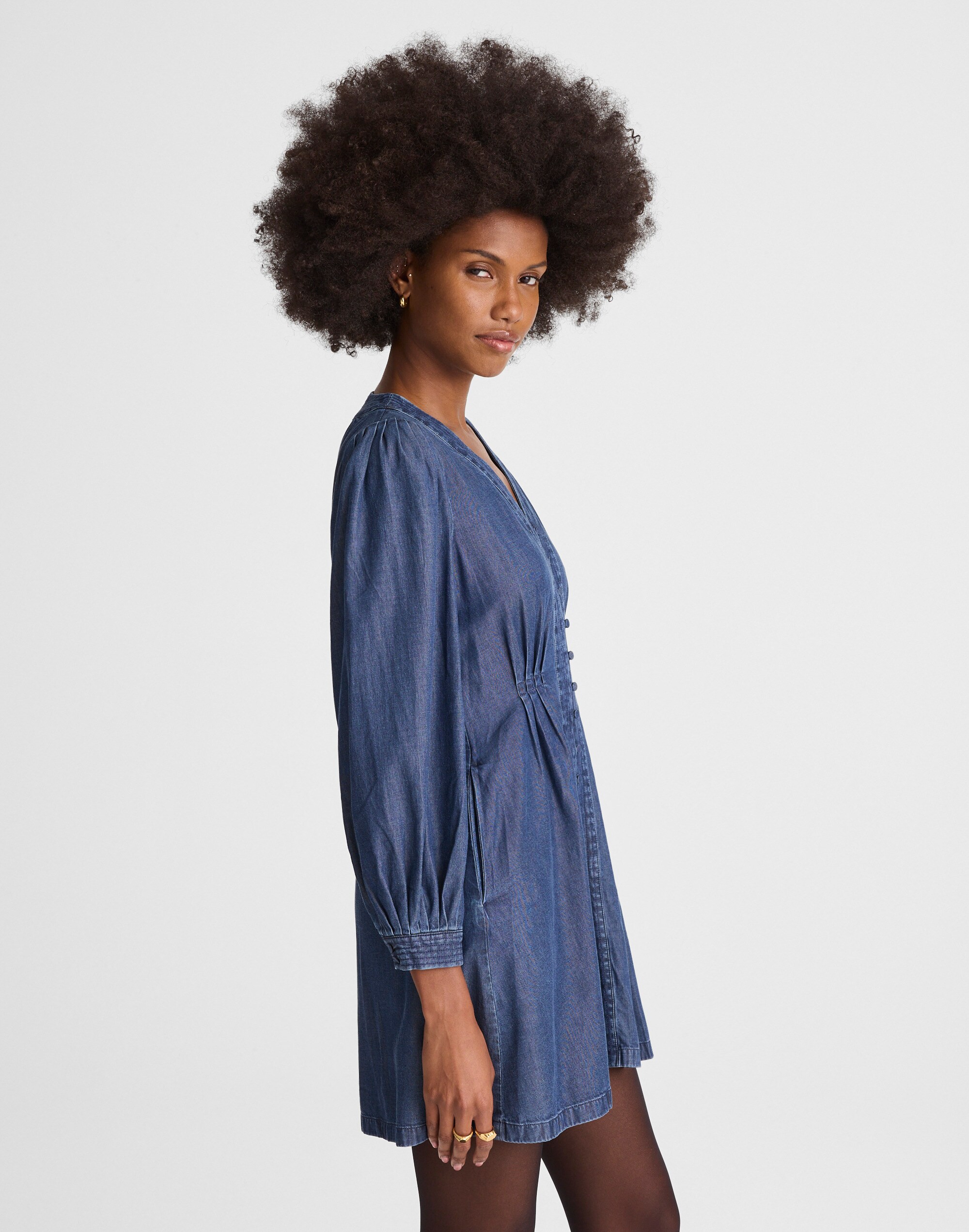 Denim Button-Front Mini Dress