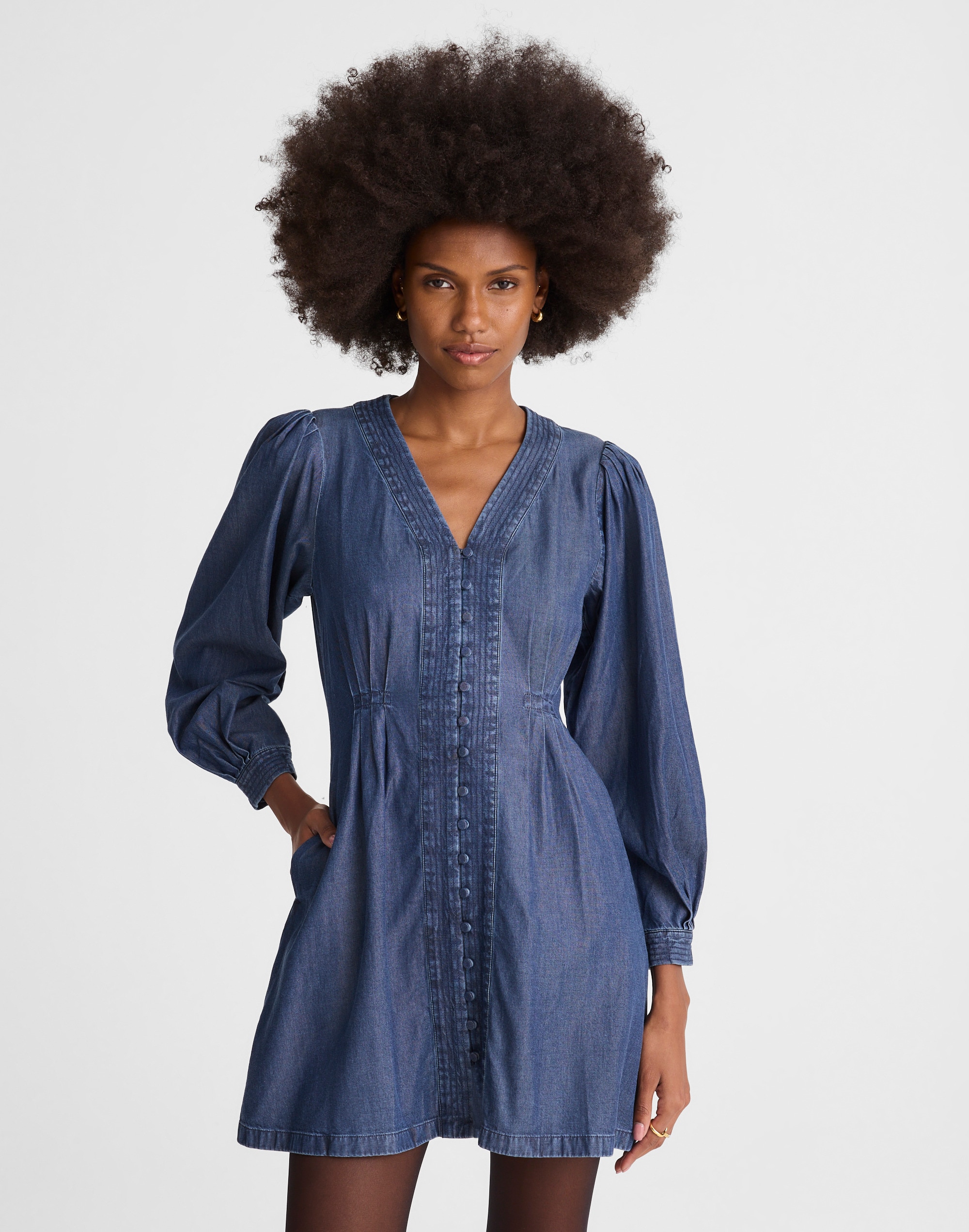 Madewell Denim Button-front Mini Dress In Blue