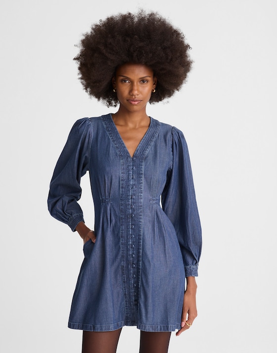 mini dress with button front Lennox Down Denim Blue / S followed by tumble drying on low Black Rib Knit Button Down