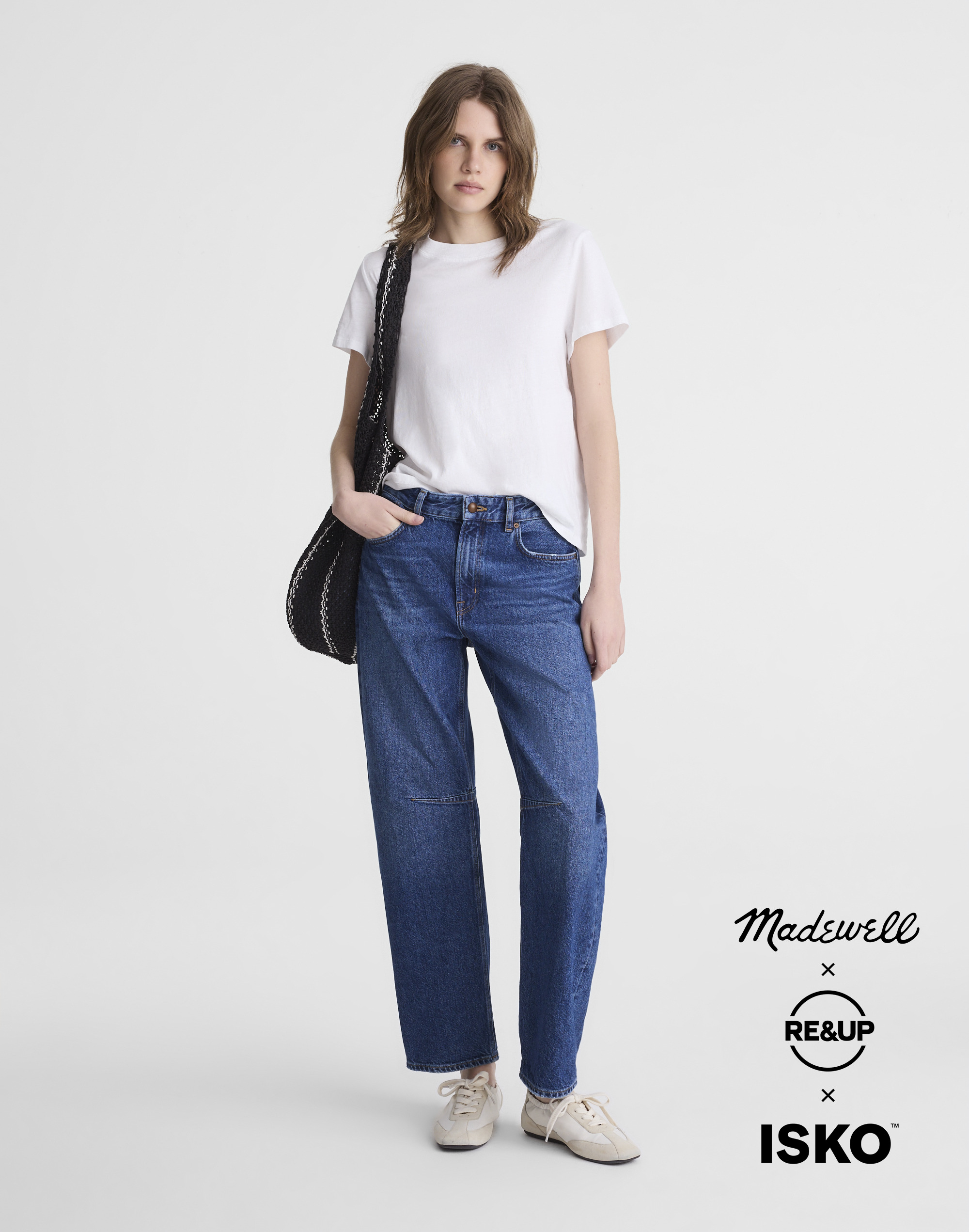 circular darted barrel-leg jean