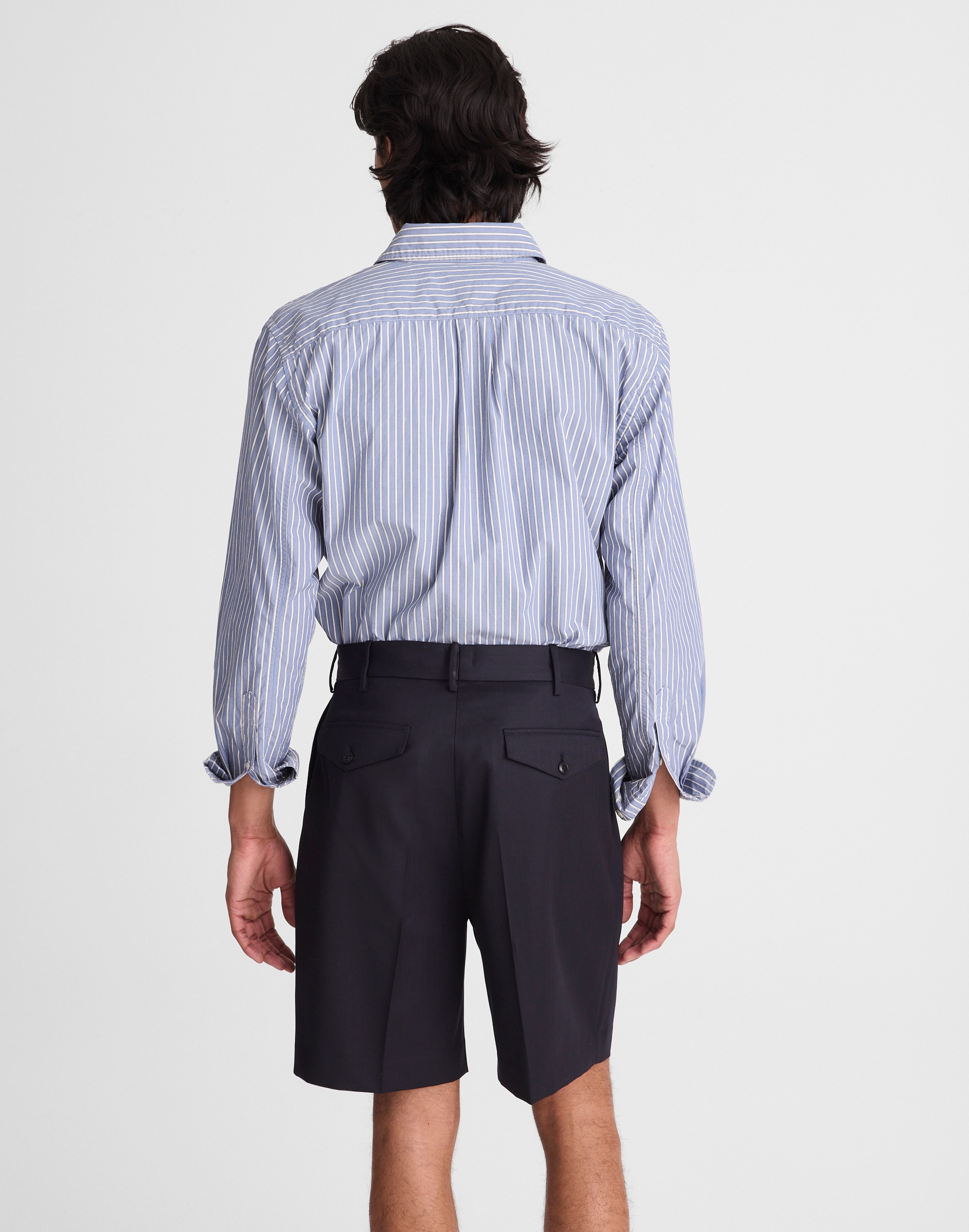 Double-Pleated Shorts in Herringbone Wool Blend