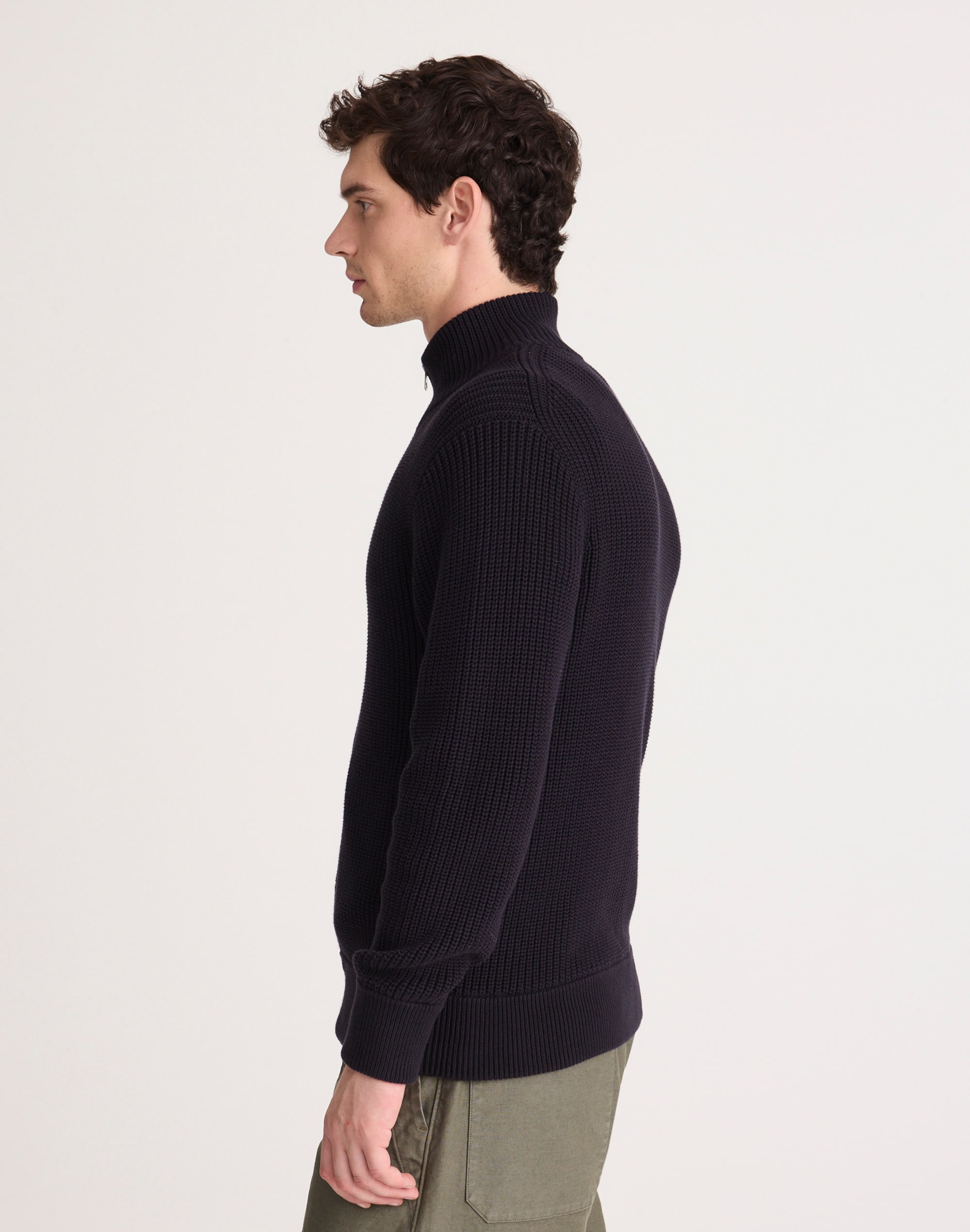 Cotton Shaker-Stitch Full-Zip Sweater