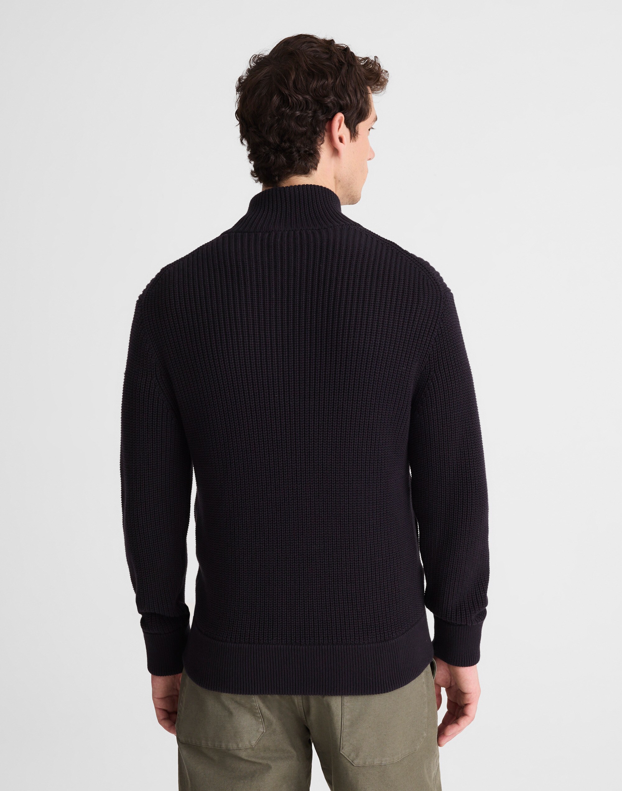 Cotton Shaker-Stitch Full-Zip Sweater