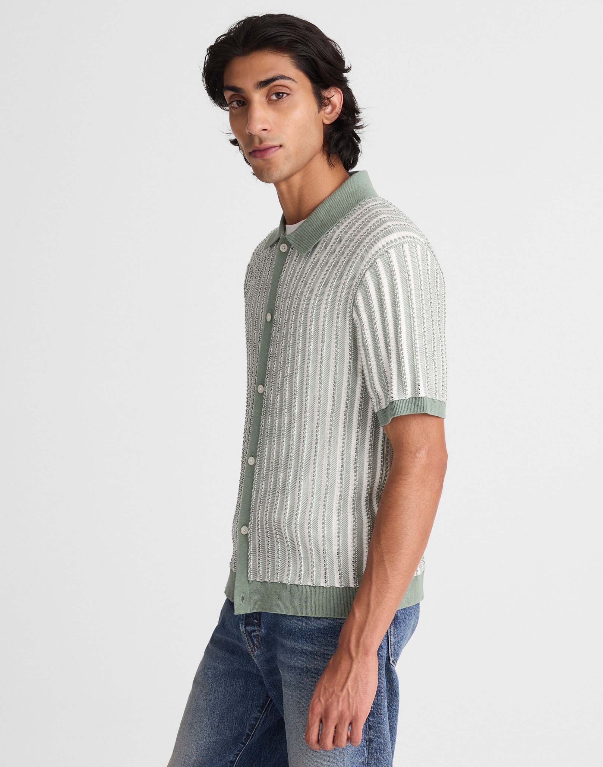 Tuck-Stitch Button-Up Sweater Polo