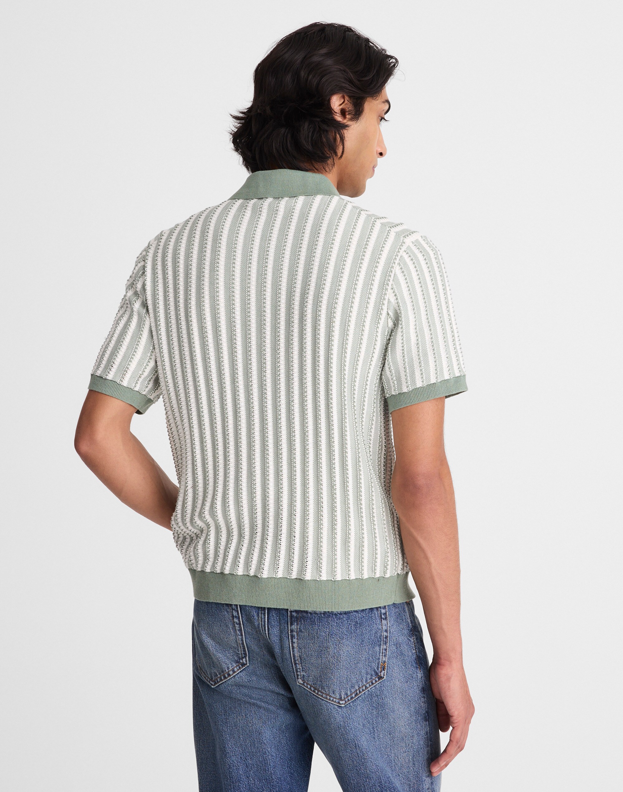 Tuck-Stitch Button-Up Sweater Polo