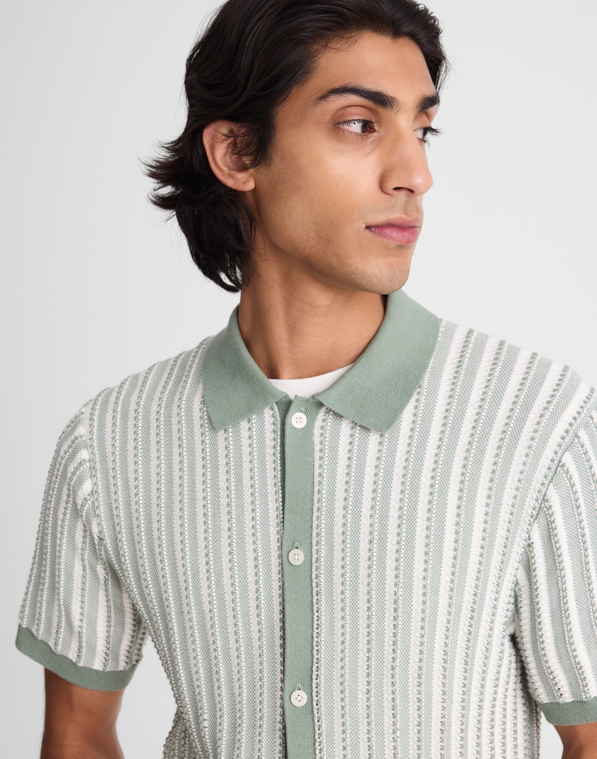 Tuck-Stitch Button-Up Sweater Polo