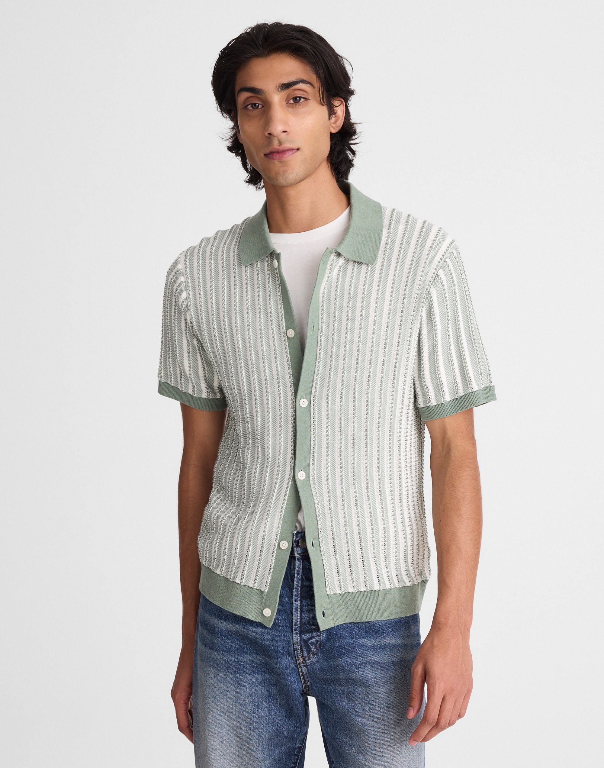 Tuck-Stitch Button-Up Sweater Polo