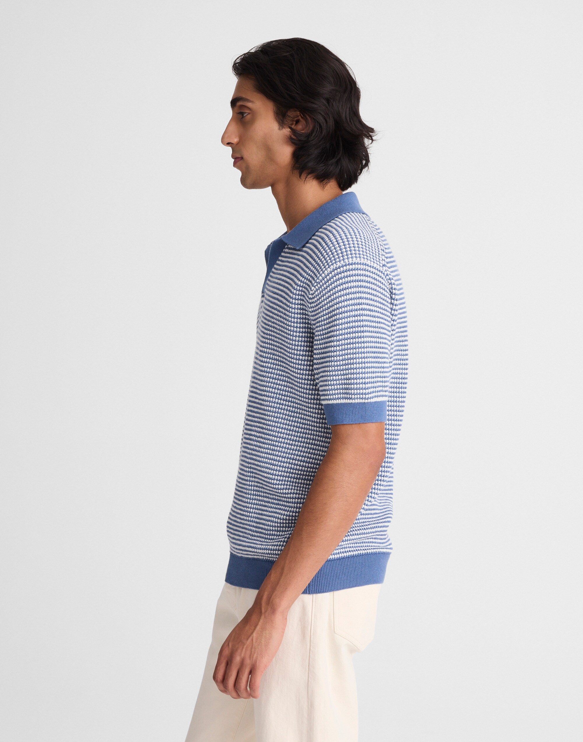 Textured-Stitch Johnny-Collar Sweater Polo