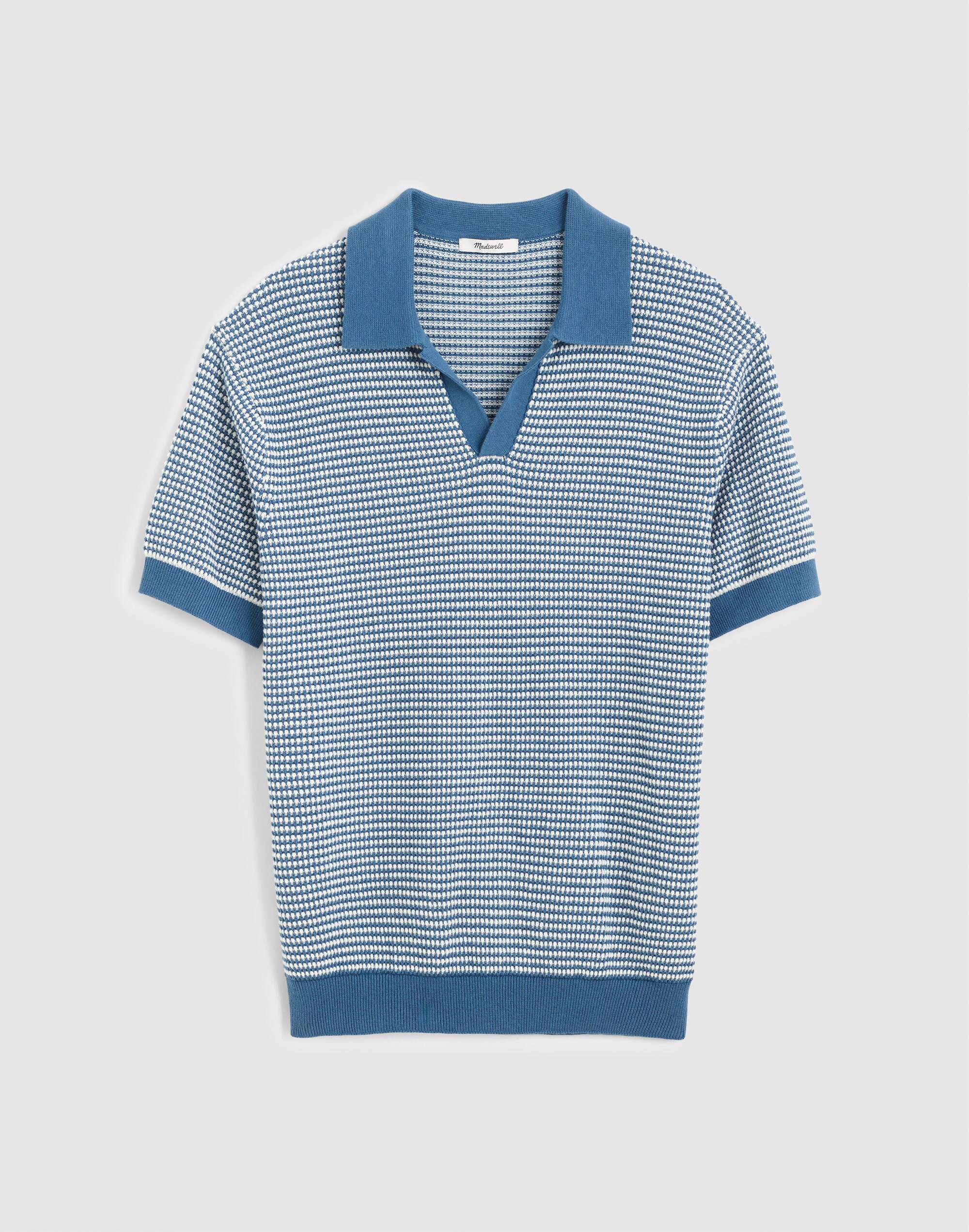 Textured-Stitch Johnny-Collar Sweater Polo