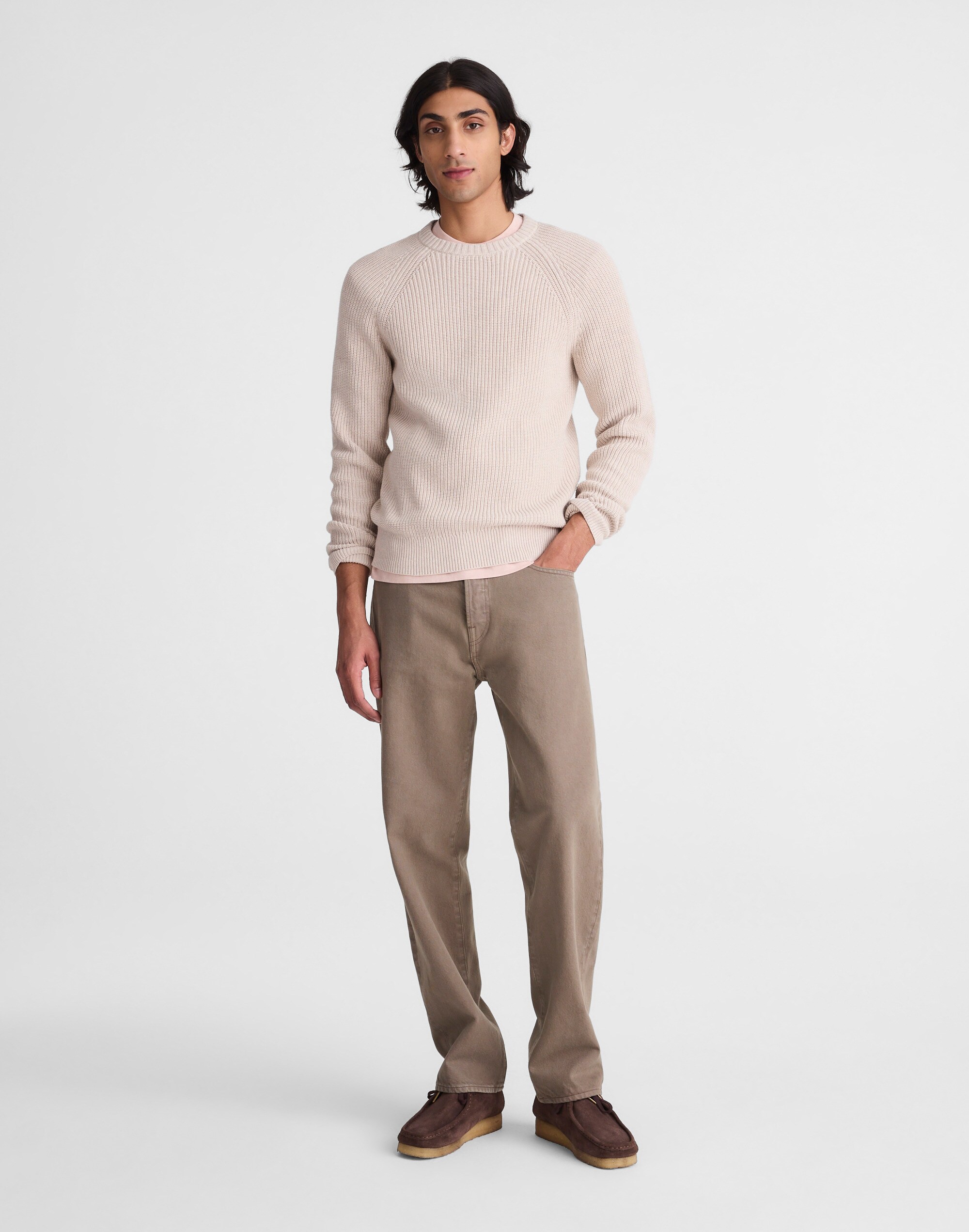Cotton Shaker-Stitch Crewneck Sweater