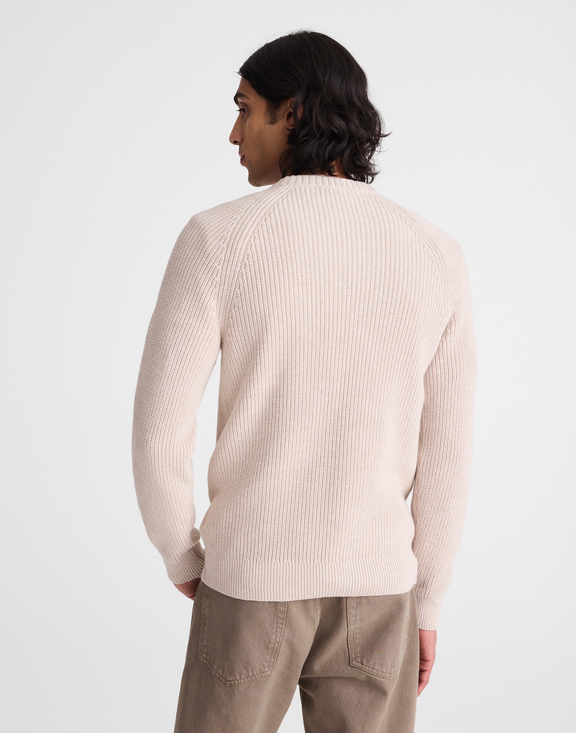 Cotton Shaker-Stitch Crewneck Sweater