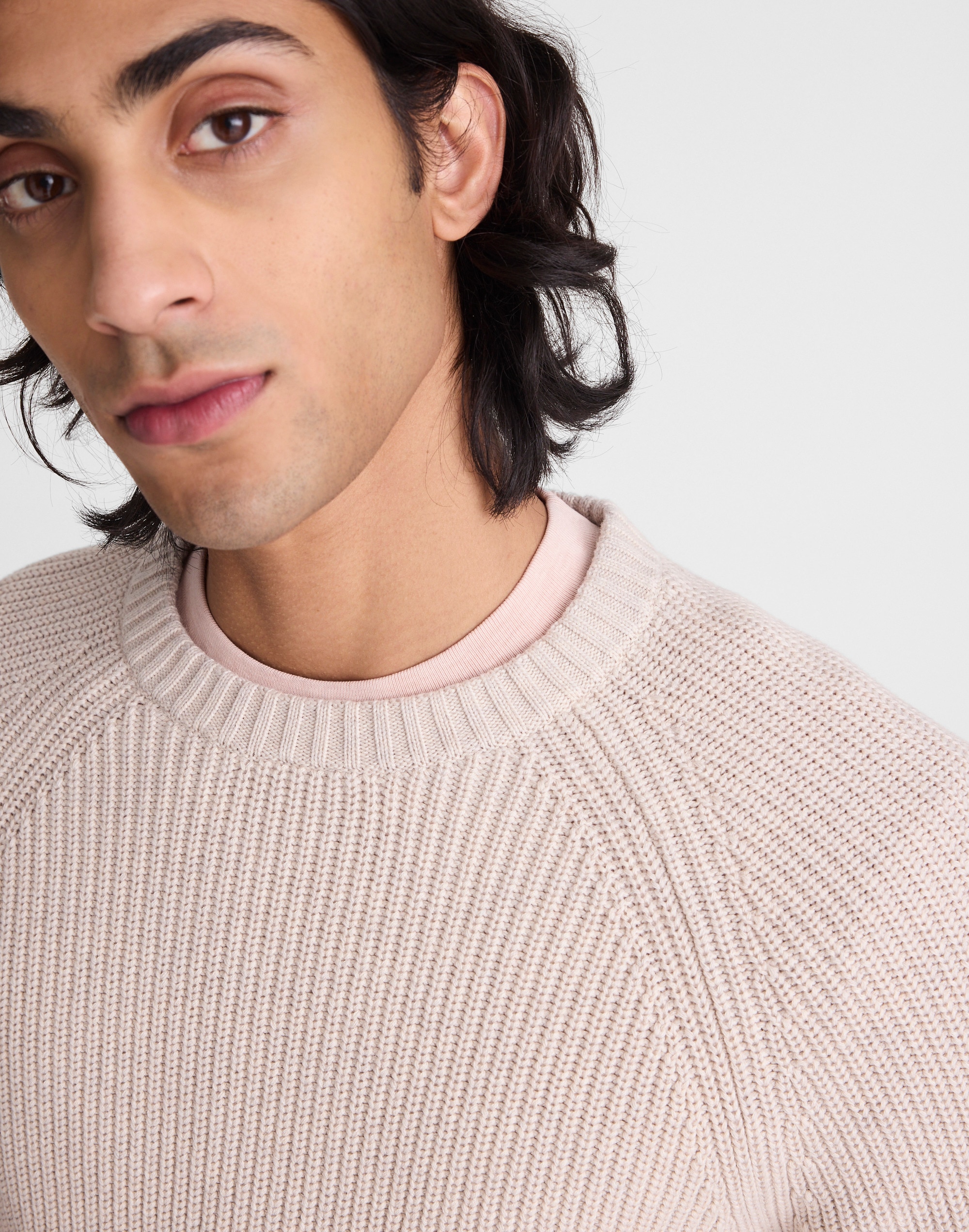 Cotton Shaker-Stitch Crewneck Sweater