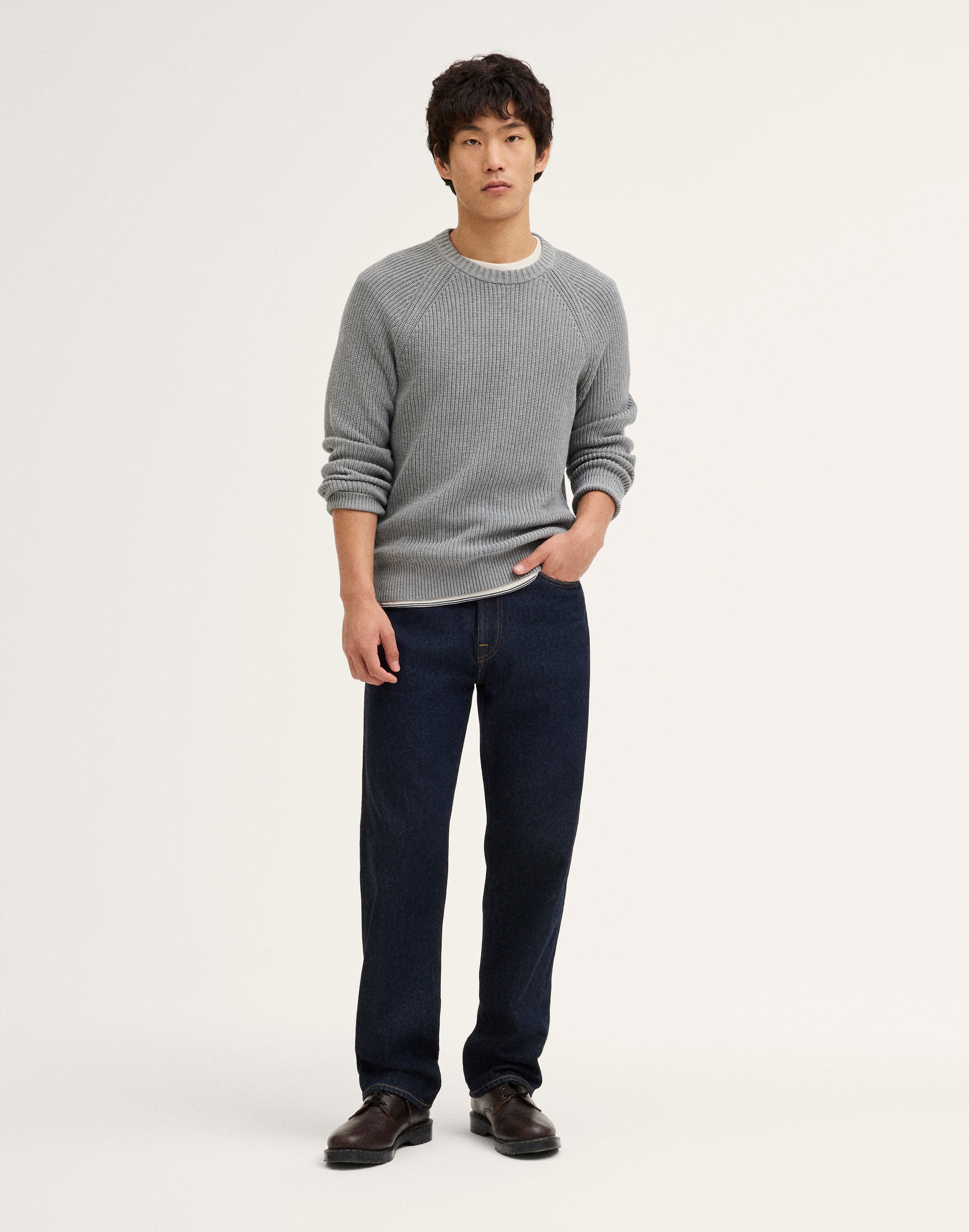 Cotton Shaker-Stitch Crewneck Sweater