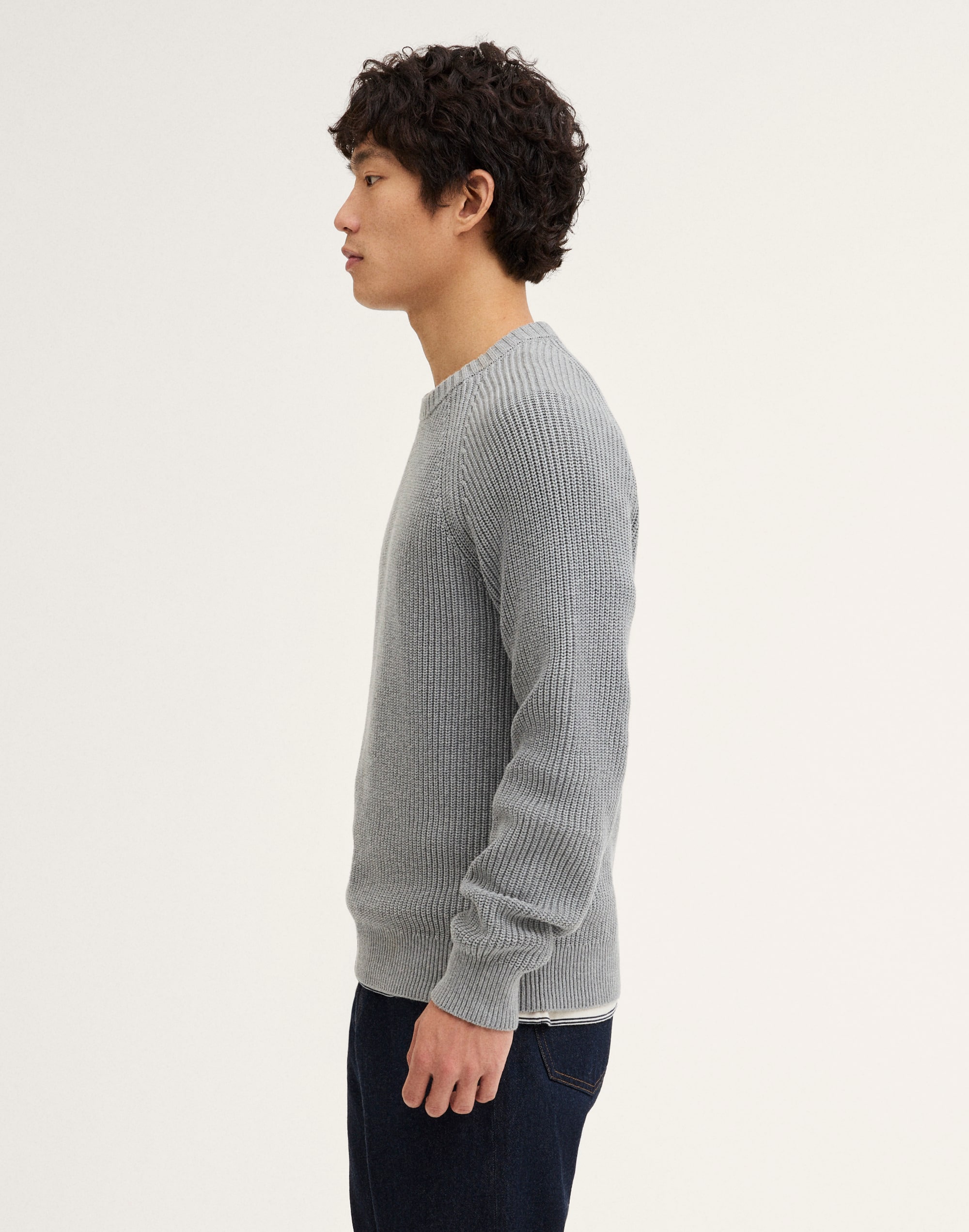 Cotton Shaker-Stitch Crewneck Sweater