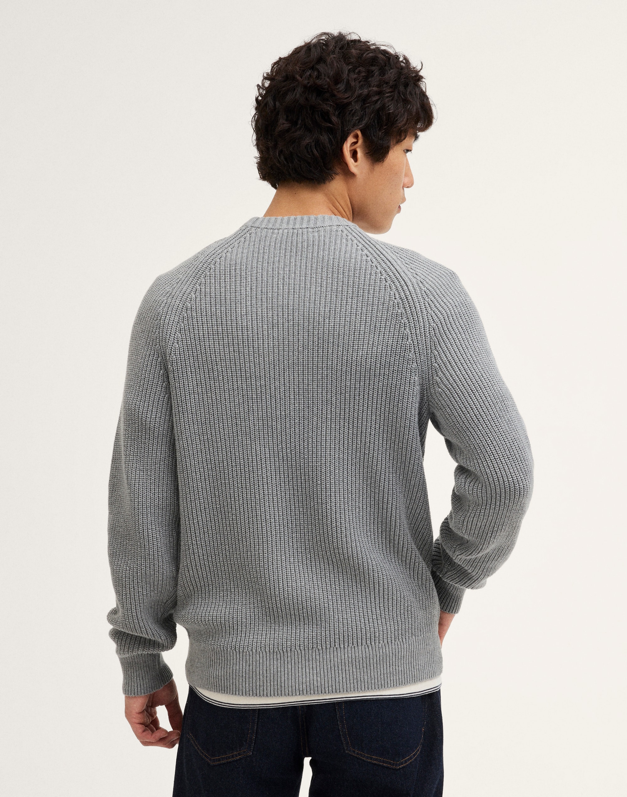 Cotton Shaker-Stitch Crewneck Sweater