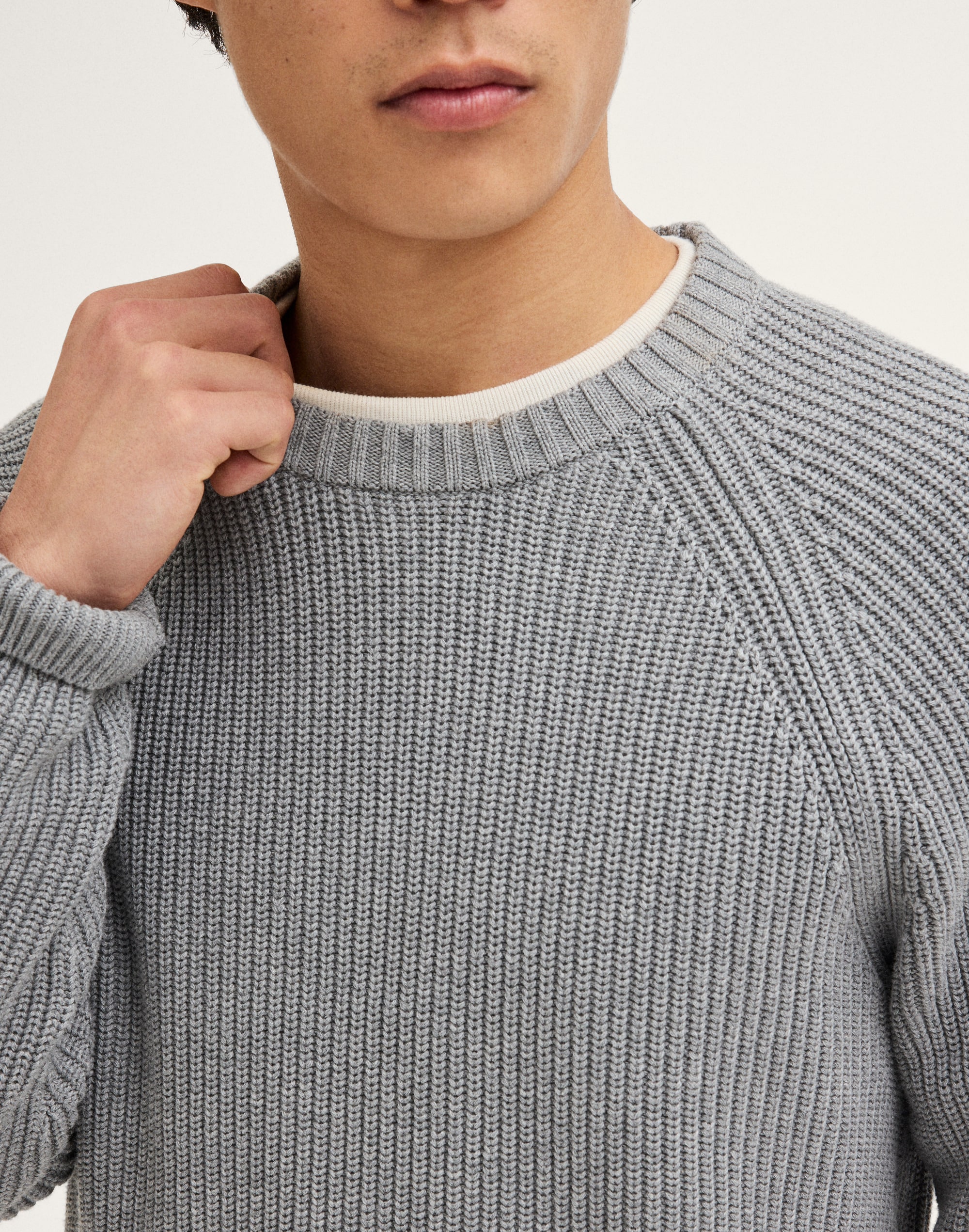 Cotton Shaker-Stitch Crewneck Sweater