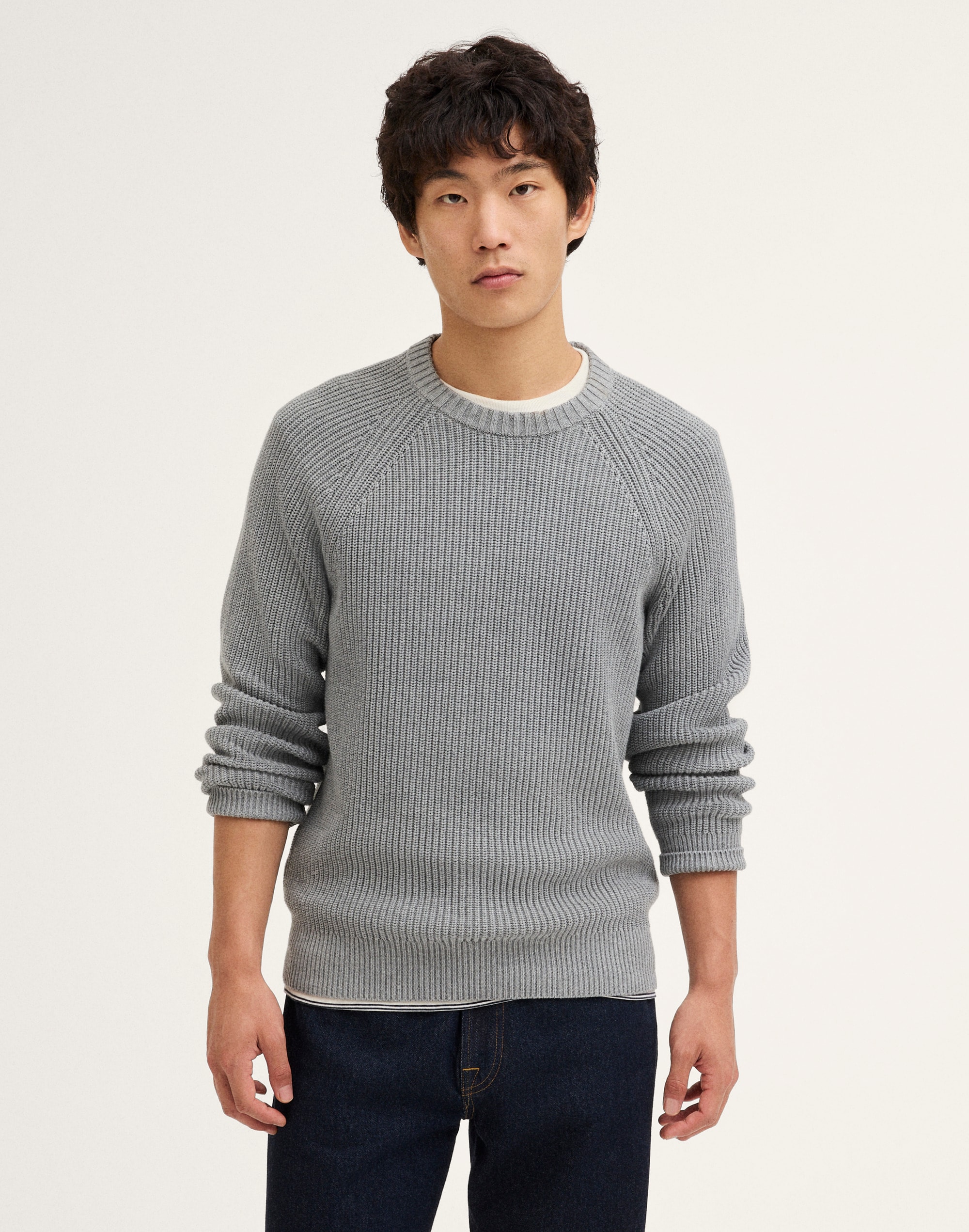 Cotton Shaker-Stitch Crewneck Sweater