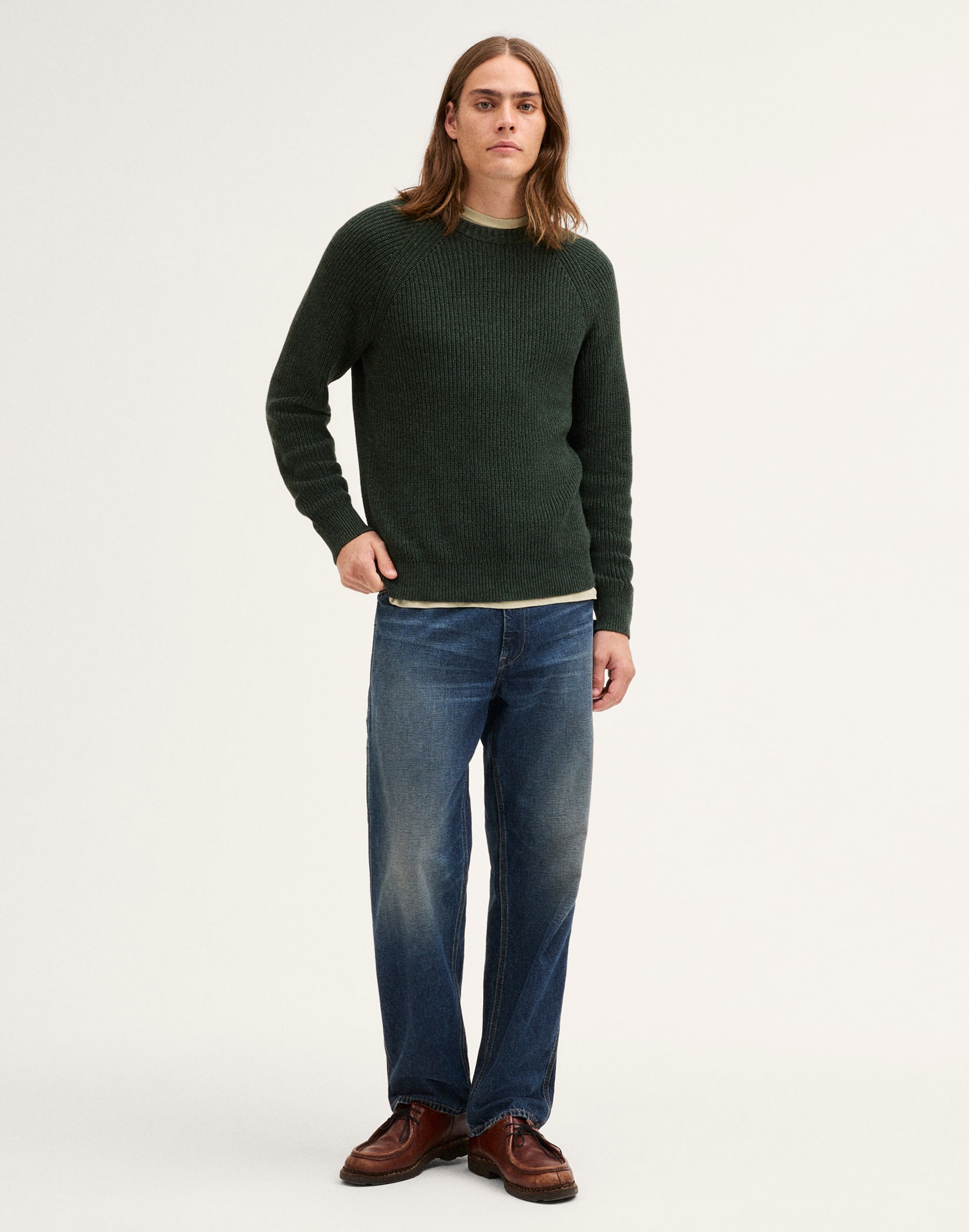 Shaker-Stitch Crewneck Sweater in 100% Cotton